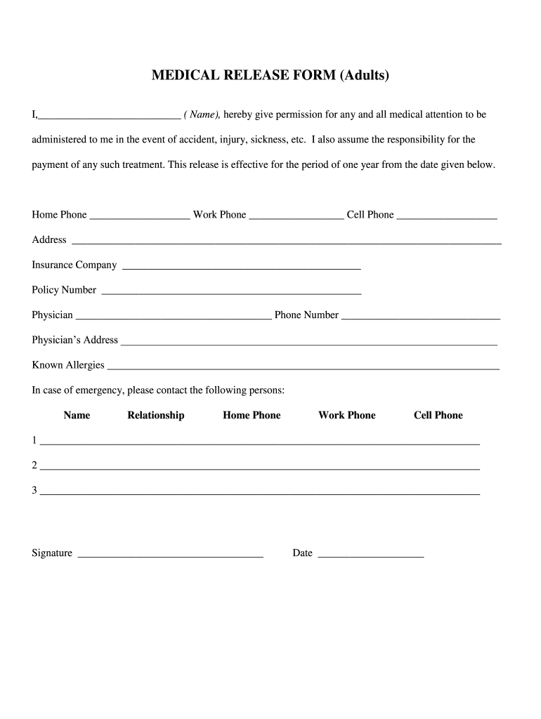 Medical Release Form - Fill Online, Printable, Fillable, Blank for Free Printable Medical Release Form