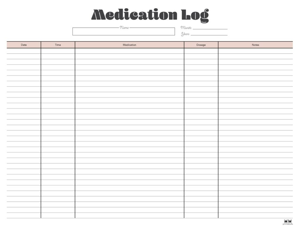 Medication Logs - 25 Free Printables | Printabulls for Free Printable Medication Log Sheet