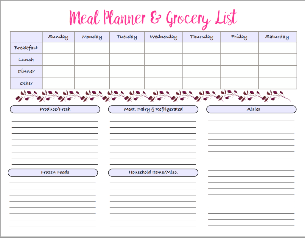 Menu &amp;amp; Grocery Printables within Free Printable Grocery List and Meal Planner