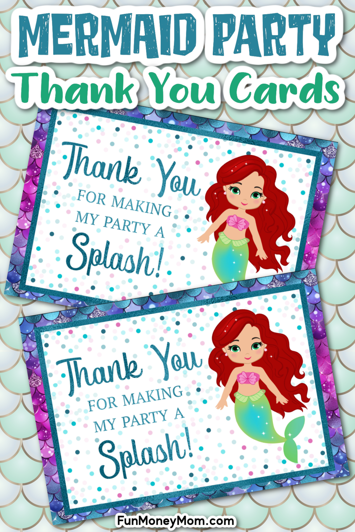 Mermaid Thank You Cards (Printable Templates) inside Free Printable Mermaid Thank You Cards