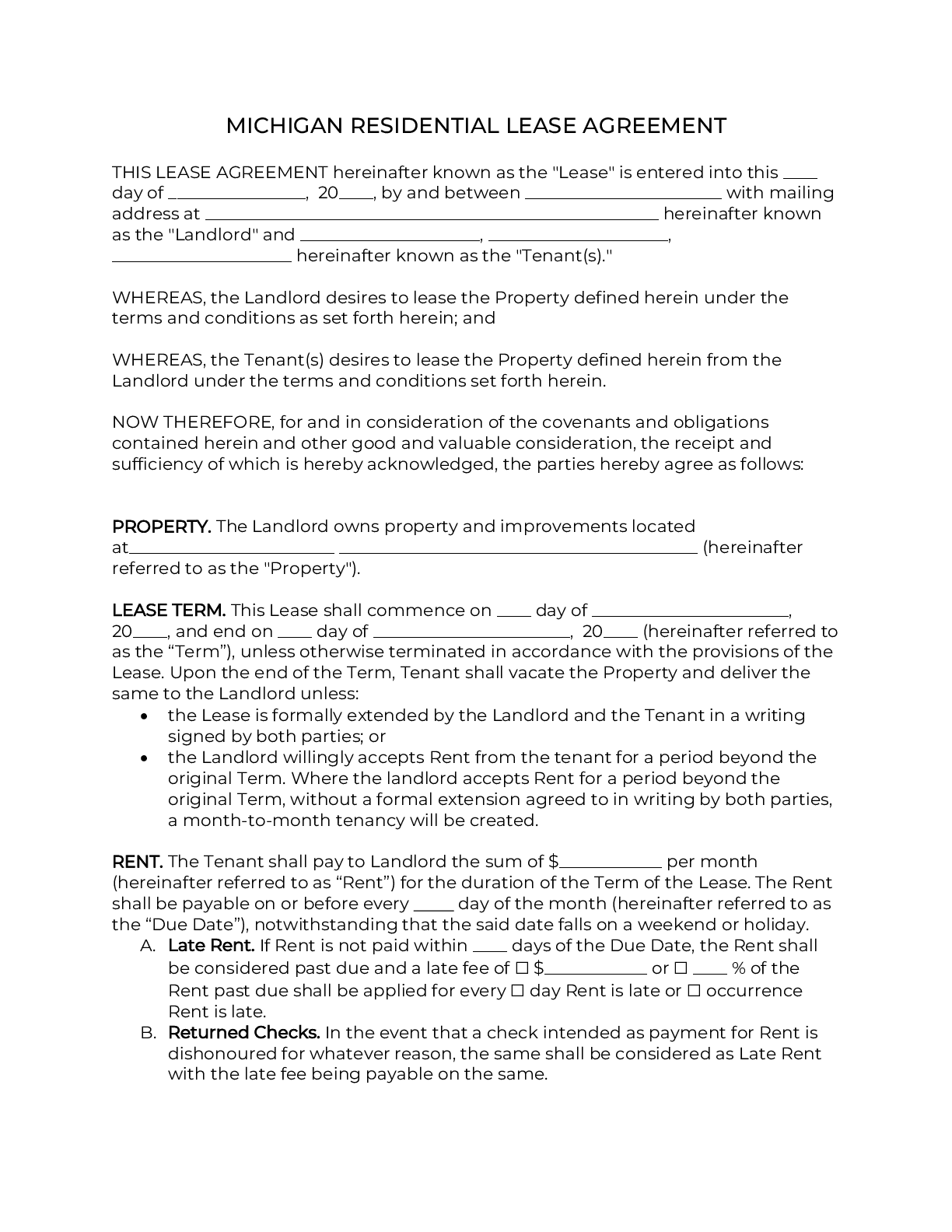 Michigan Rental Lease Agreement Template [2024 ] | Pdf &amp;amp; Doc regarding Free Printable Michigan Residential Lease Agreement