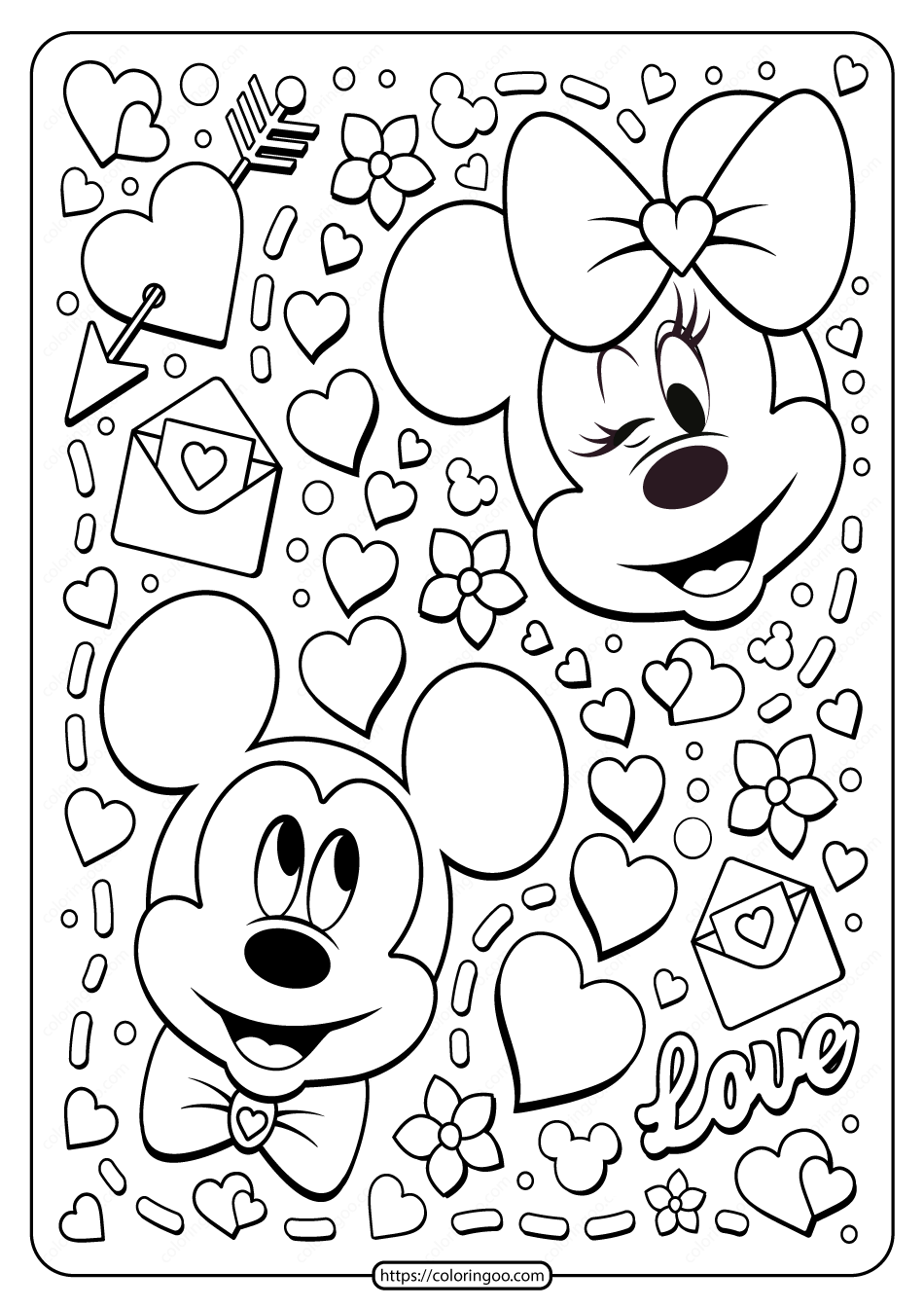 Mickey Minnie Mouse Valentine Coloring Page throughout Free Printable Disney Valentine Coloring Pages