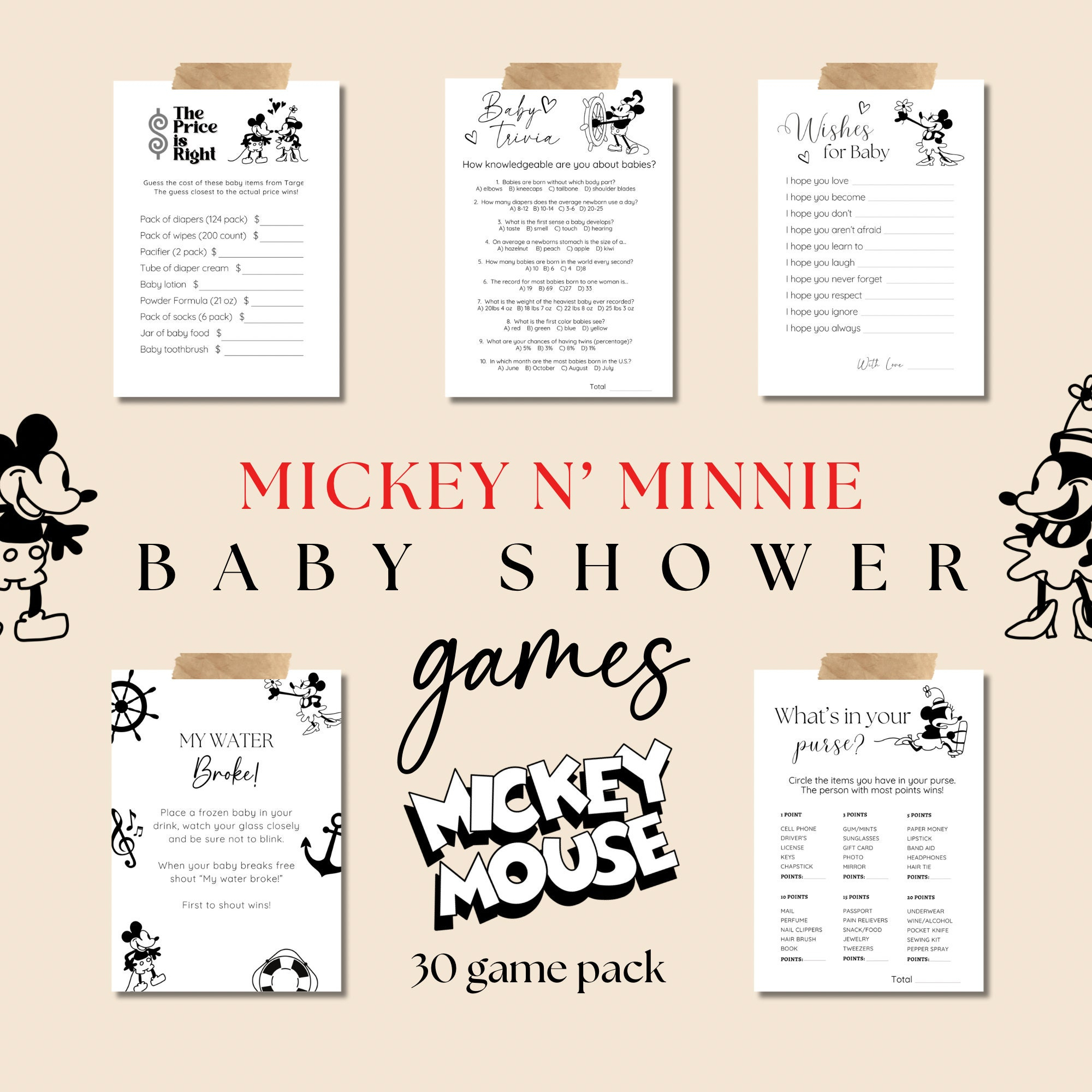 Mickey Mouse Baby Shower Games Printable - Etsy with regard to Free Printable Mickey Mouse Baby Shower Games