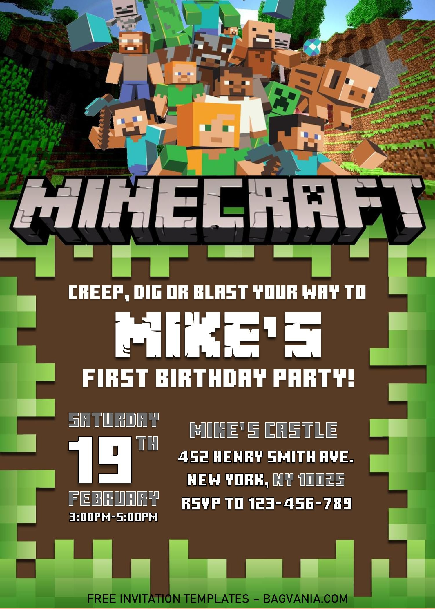 Minecraft Birthday Invitation Templates - Editable With Ms Word with Free Printable Minecraft Birthday Party Invitations Templates