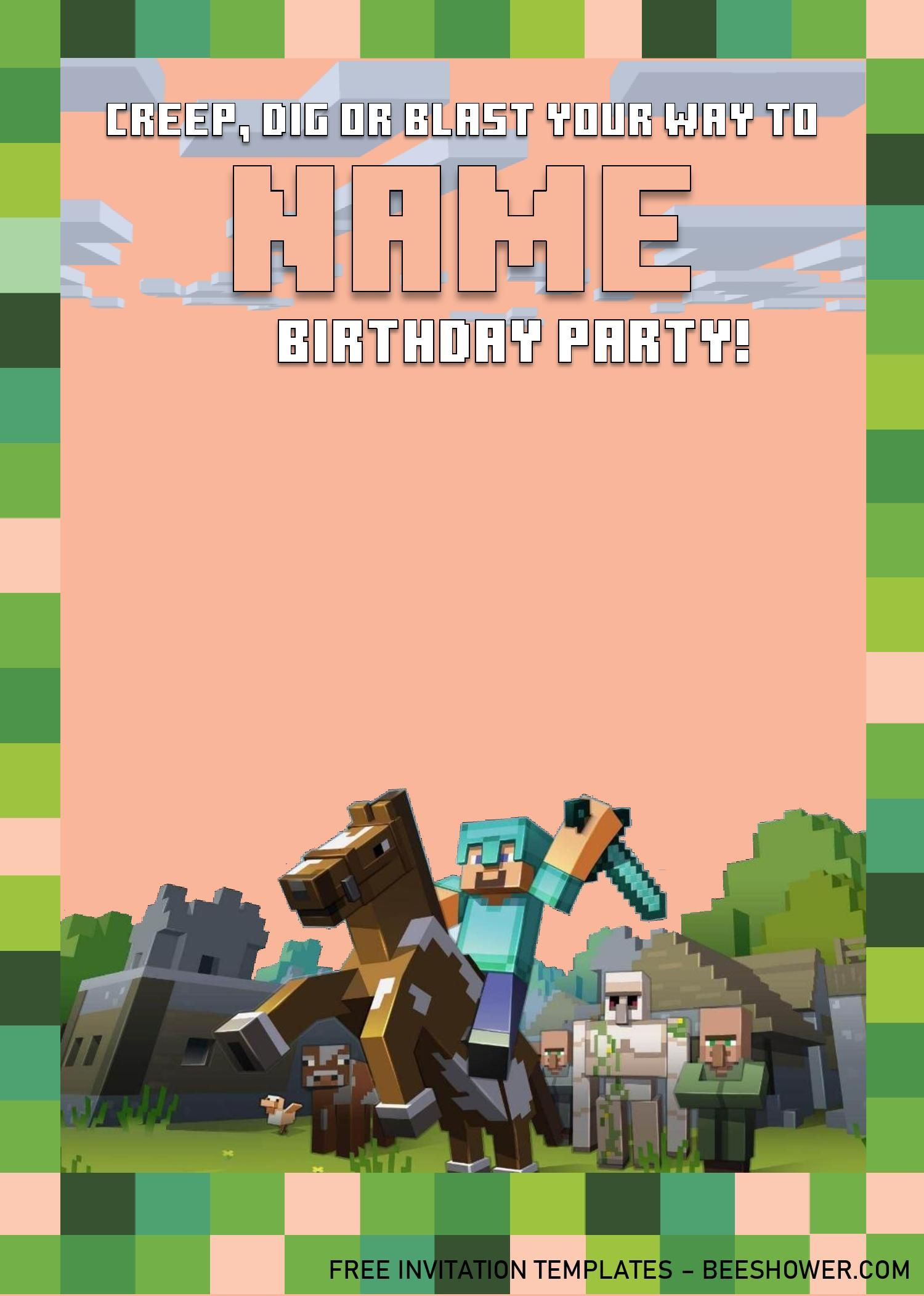 Minecraft Birthday Invitation Templates - Editable With Ms Word within Free Printable Minecraft Birthday Party Invitations Templates