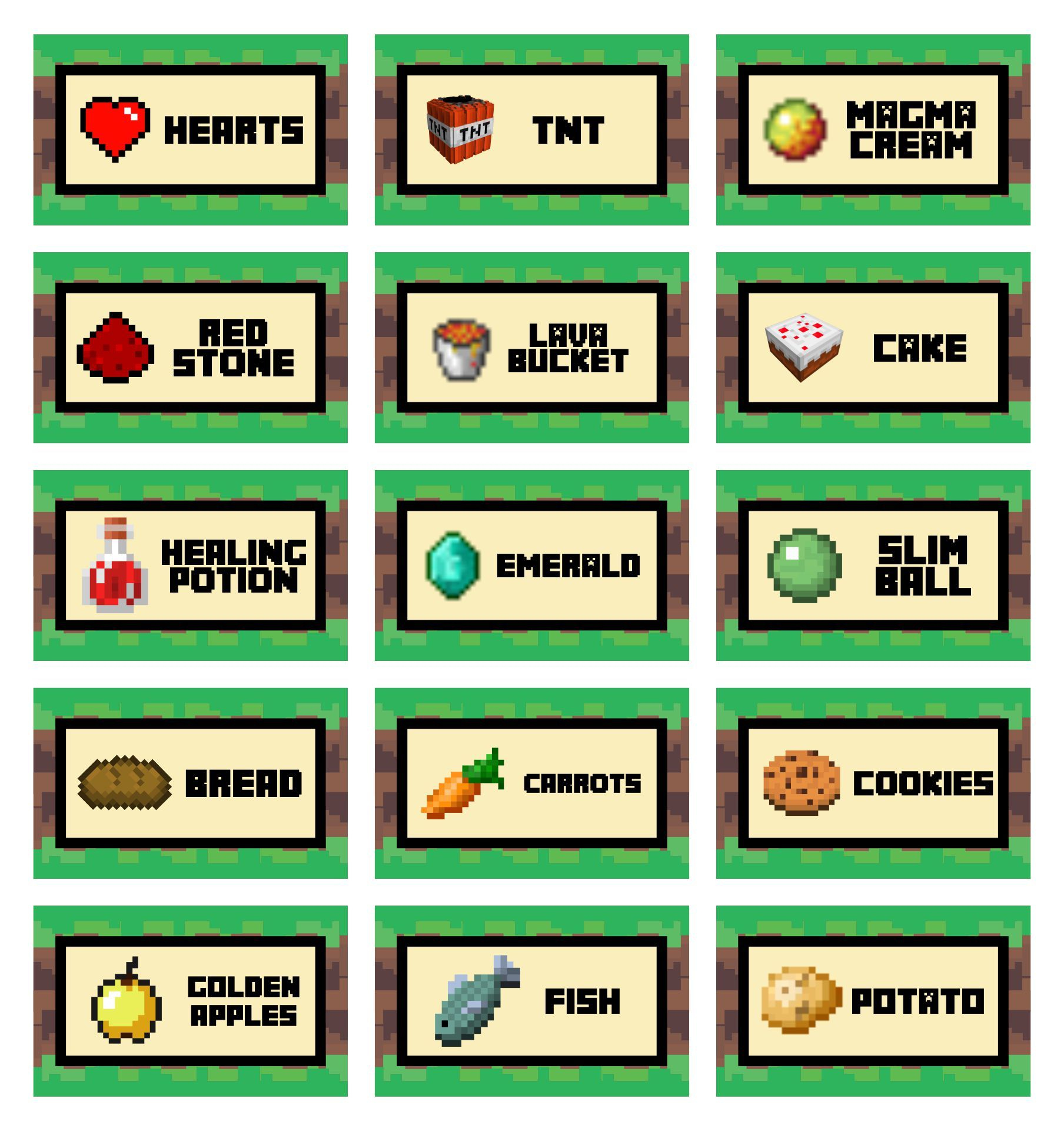 Minecraft Food Labels Printable Free intended for Free Printable Minecraft Food Labels