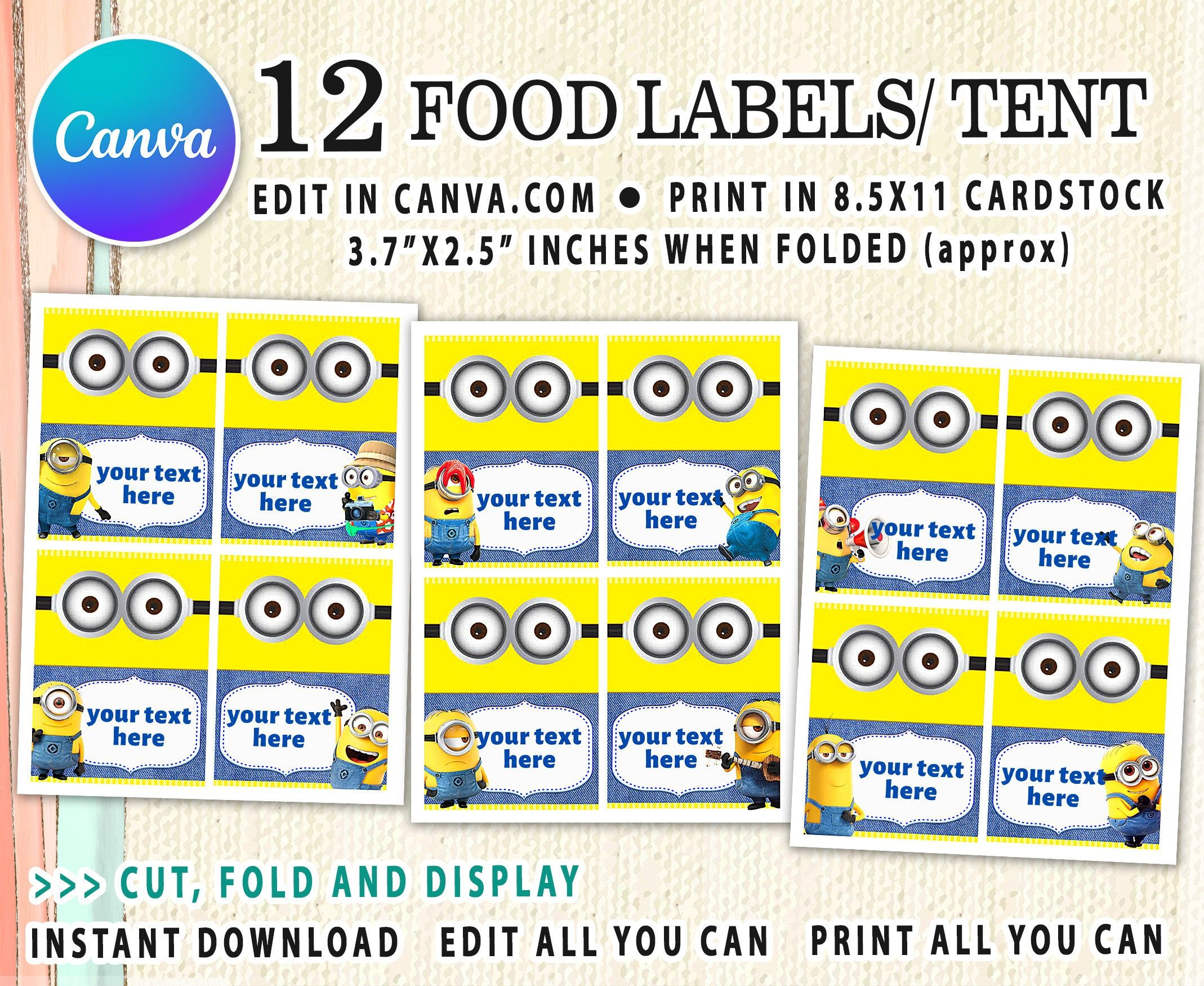 Minions Instant Download Editable, Printable, Digital Girl Boy for Free Printable Minion Food Labels