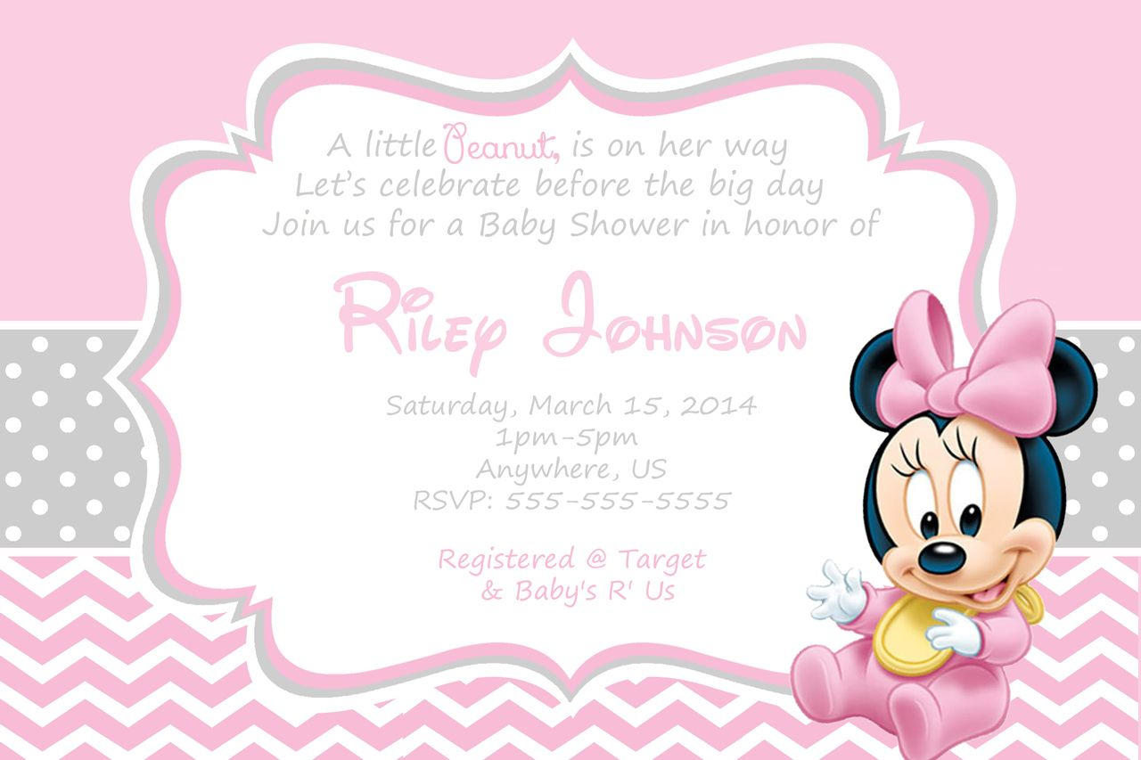 Minnie Mouse Baby Shower Invitations - Pink Wave Style throughout Free Printable Minnie Mouse Baby Shower Invitations