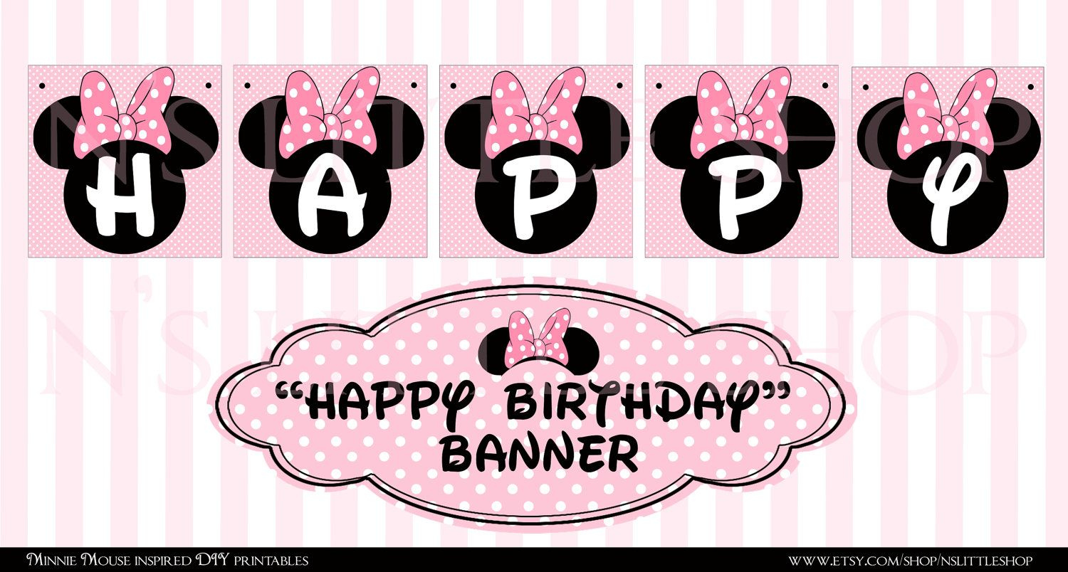 Minnie Mouse Inspired &quot;Happy Birthday&quot; Diy Printable Banner. $4.50 within Free Printable Minnie Mouse Birthday Banner