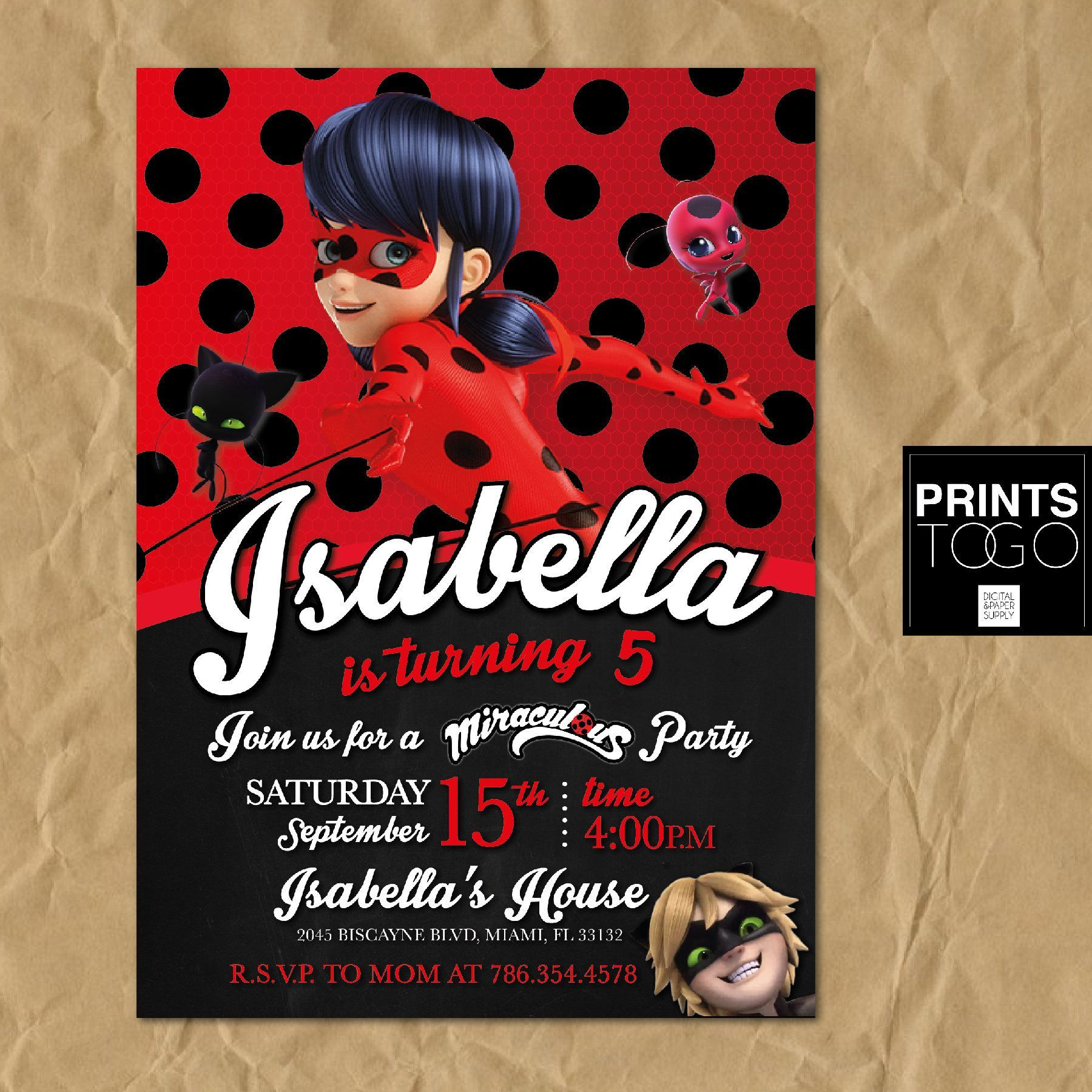 Miraculous Ladybug Invitation, Digital Printable Invite in Free Printable Ladybug Invitations