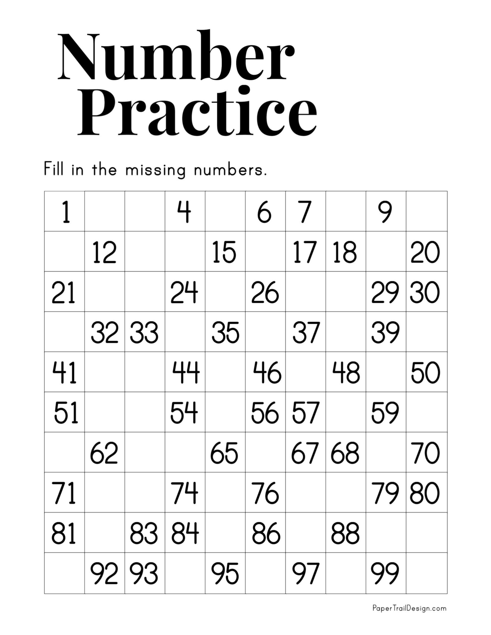 Missing Numbers Worksheet 1-100 - Paper Trail Design | Missing inside Free Printable Missing Number Worksheets