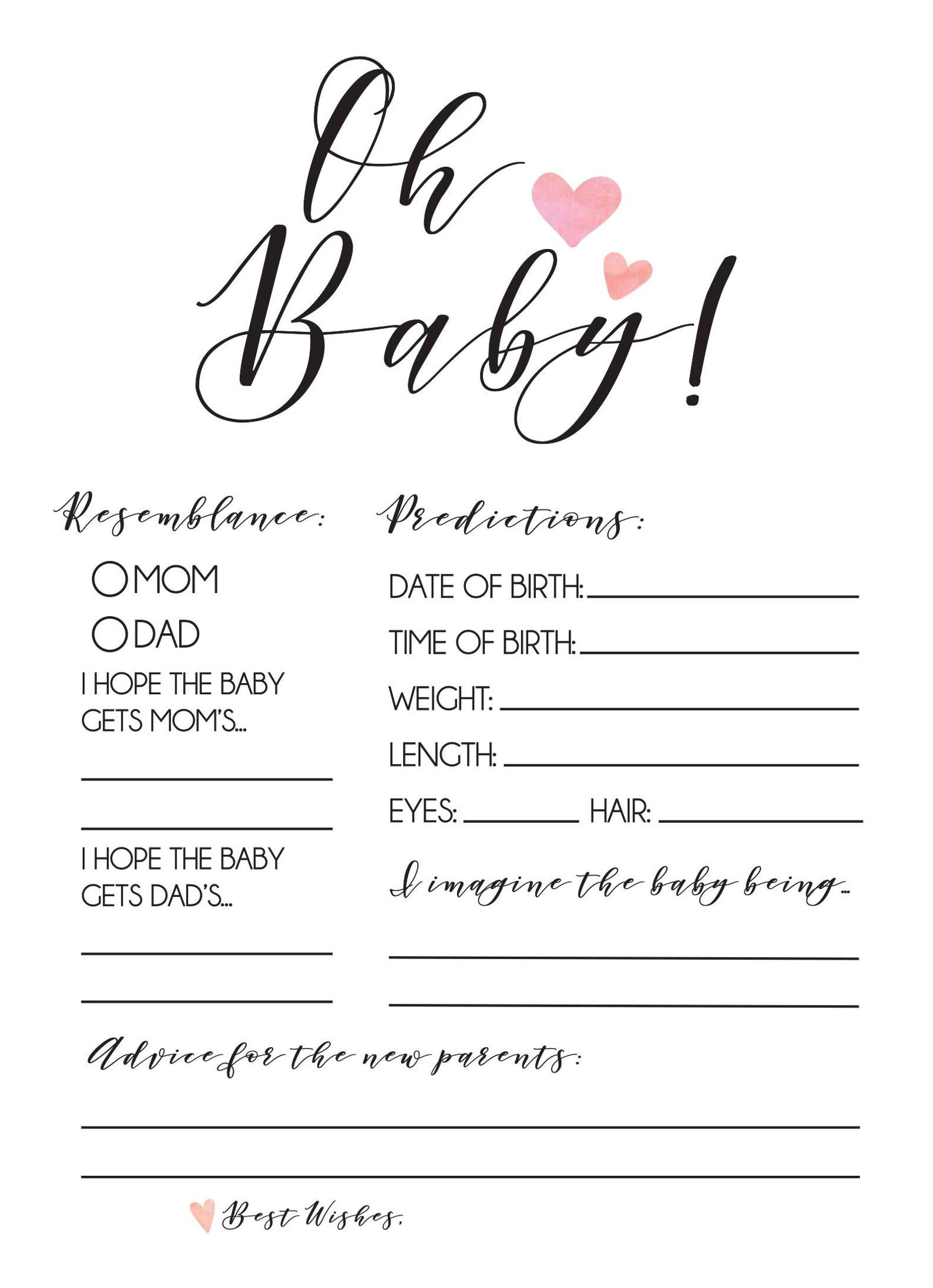 Modern Pink Baby Prediction Cards, Baby Predictions, Baby inside Baby Prediction And Advice Cards Free Printable