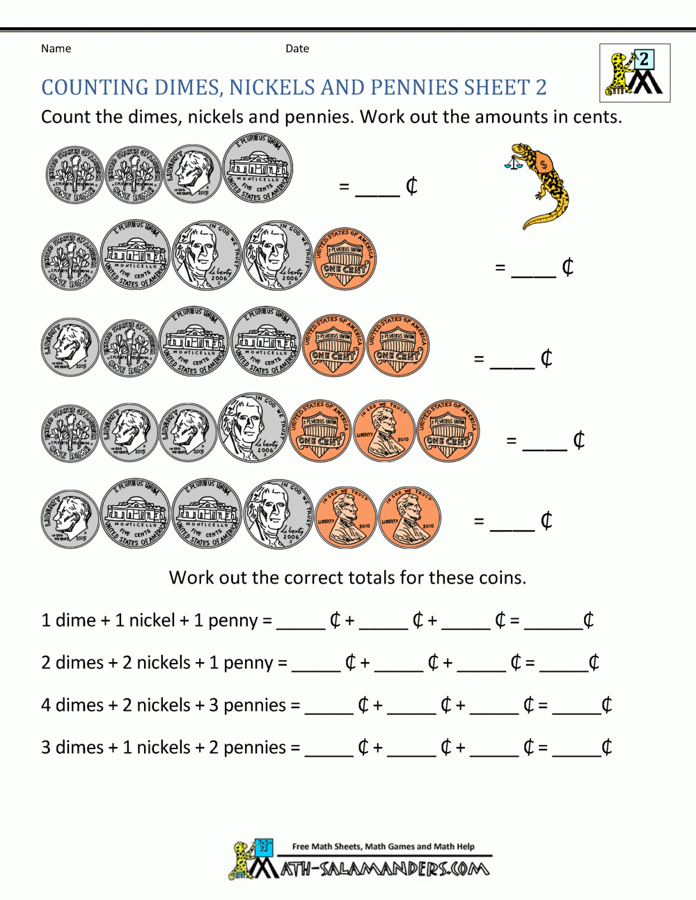 Money Worksheets For 2Nd Grade in Free Printable Second Grade Math Worksheets