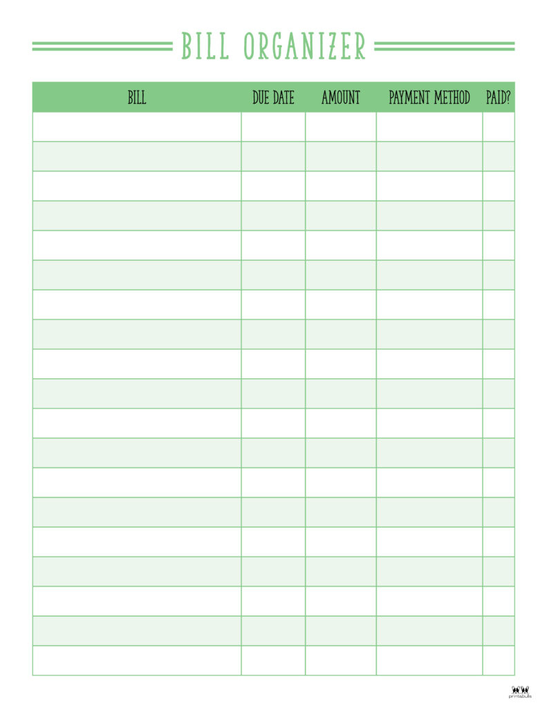 Monthly Bill Organizers - 18 Free Printables | Printabulls throughout Free Printable Monthly Bill Checklist