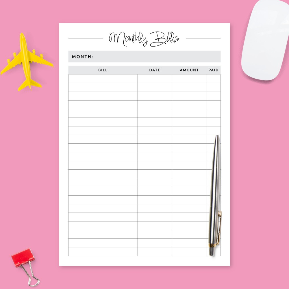 Monthly Bill Payments Template - Printable Pdf pertaining to Free Printable Monthly Bill Payment Worksheet