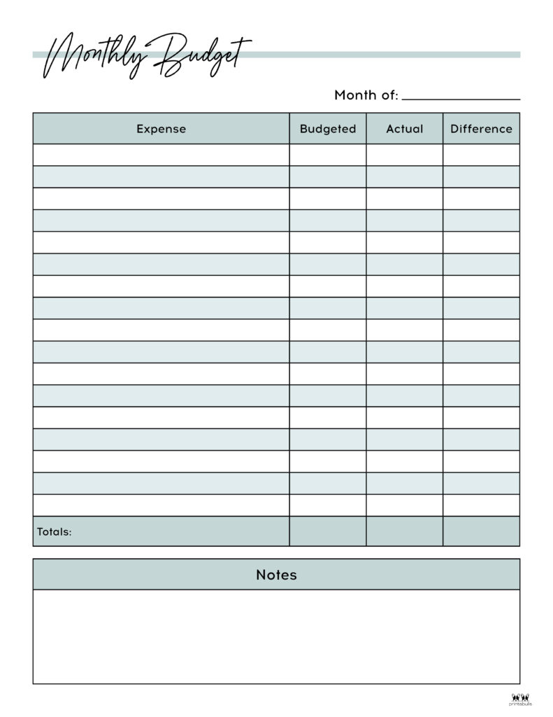 Monthly Budget Planners - 20 Free Printables | Printabulls for Free Printable Budget Forms