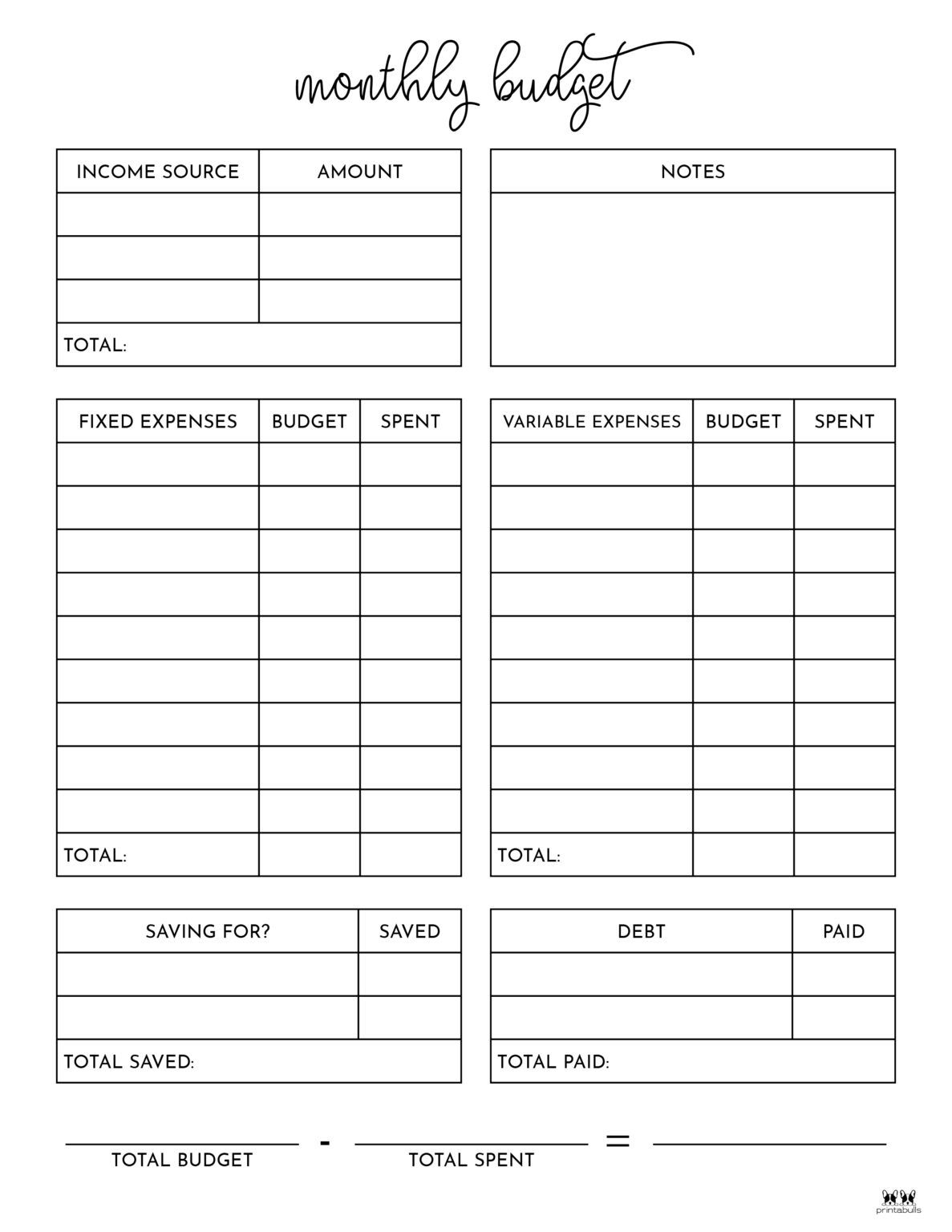 Monthly Budget Planners - 20 Free Printables | Printabulls inside Budget Binder Printables 2025 Free