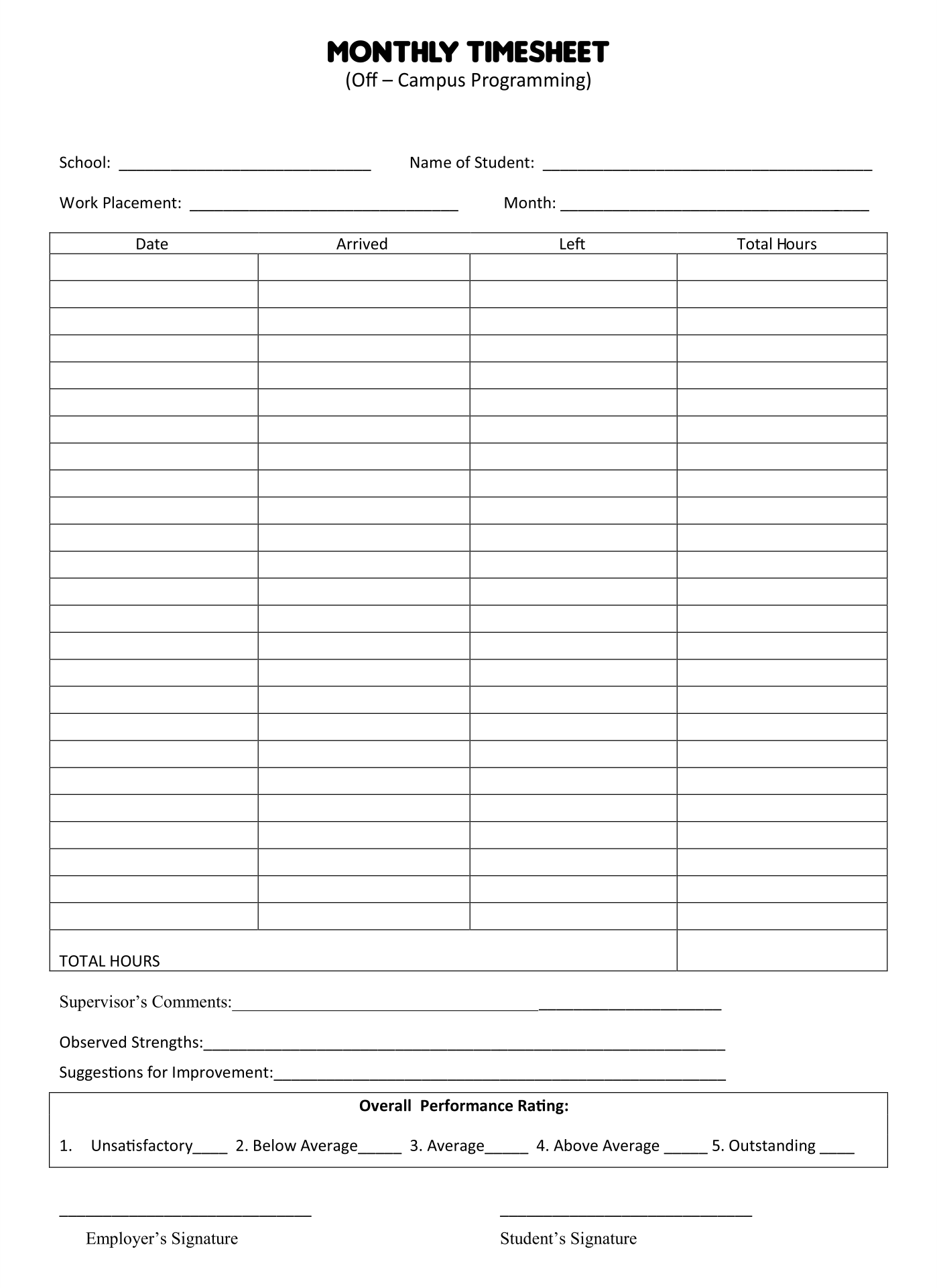 Monthly Time Sheets - 10 Free Pdf Printables | Printablee intended for Free Printable Blank Time Sheets