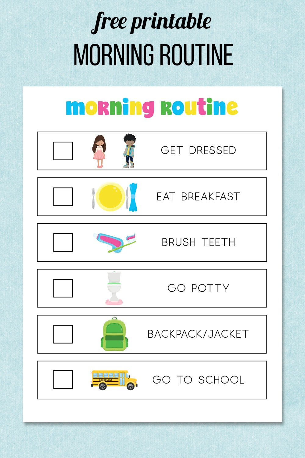 Morning Routine Printable in Free Printable Morning Routine Charts With Pictures
