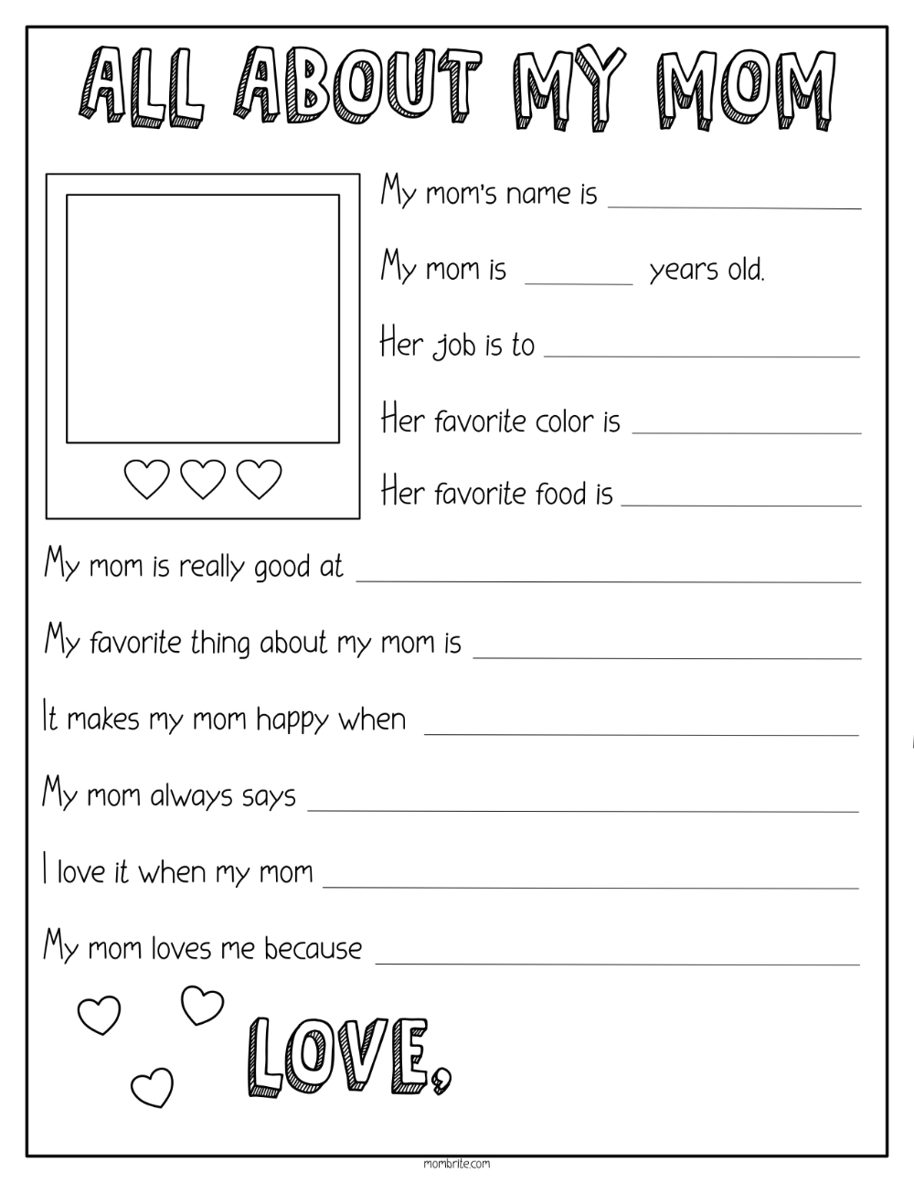 Mother&amp;#039;S Day Questionnaire: All About My Mom Printable | Mom intended for Free Printable Mother&amp;#039;S Day Questionnaire