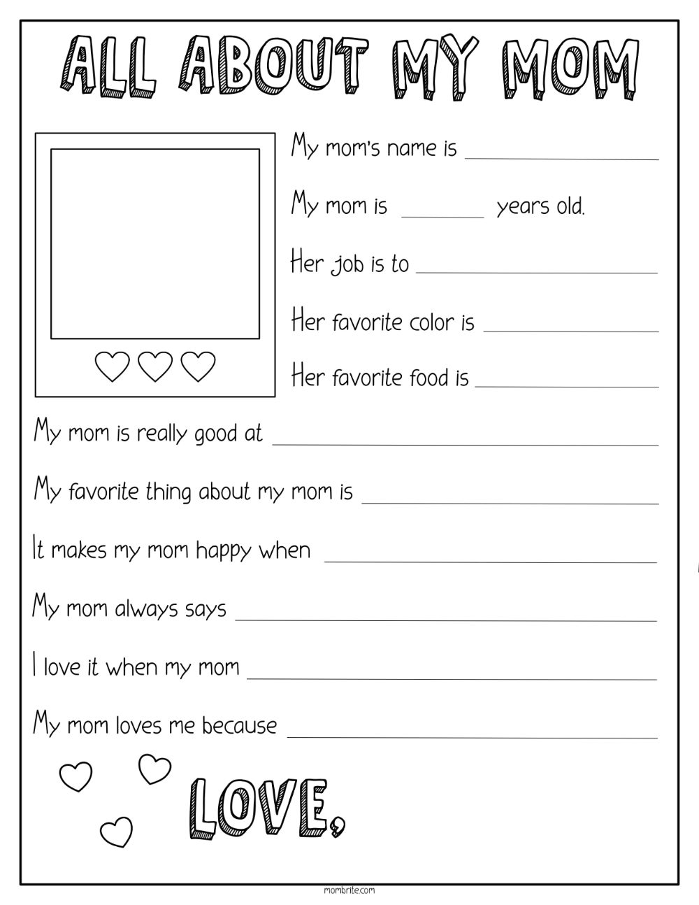 Mother&amp;#039;S Day Questionnaire: All About My Mom Printable | Mom with regard to Free Printable Mothers Day Questions