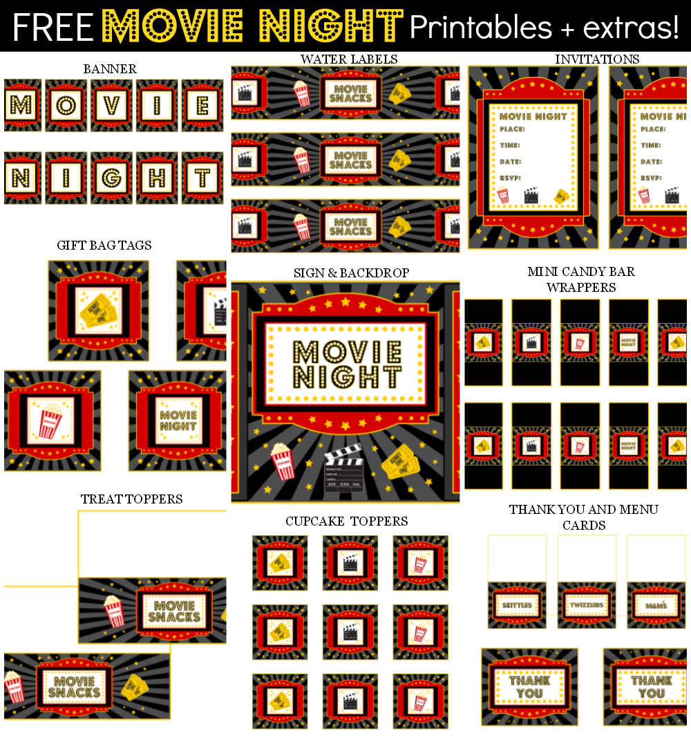 Movie Night Party Printable Items | Movie Night Party, Movie Night inside Free Movie Night Printables