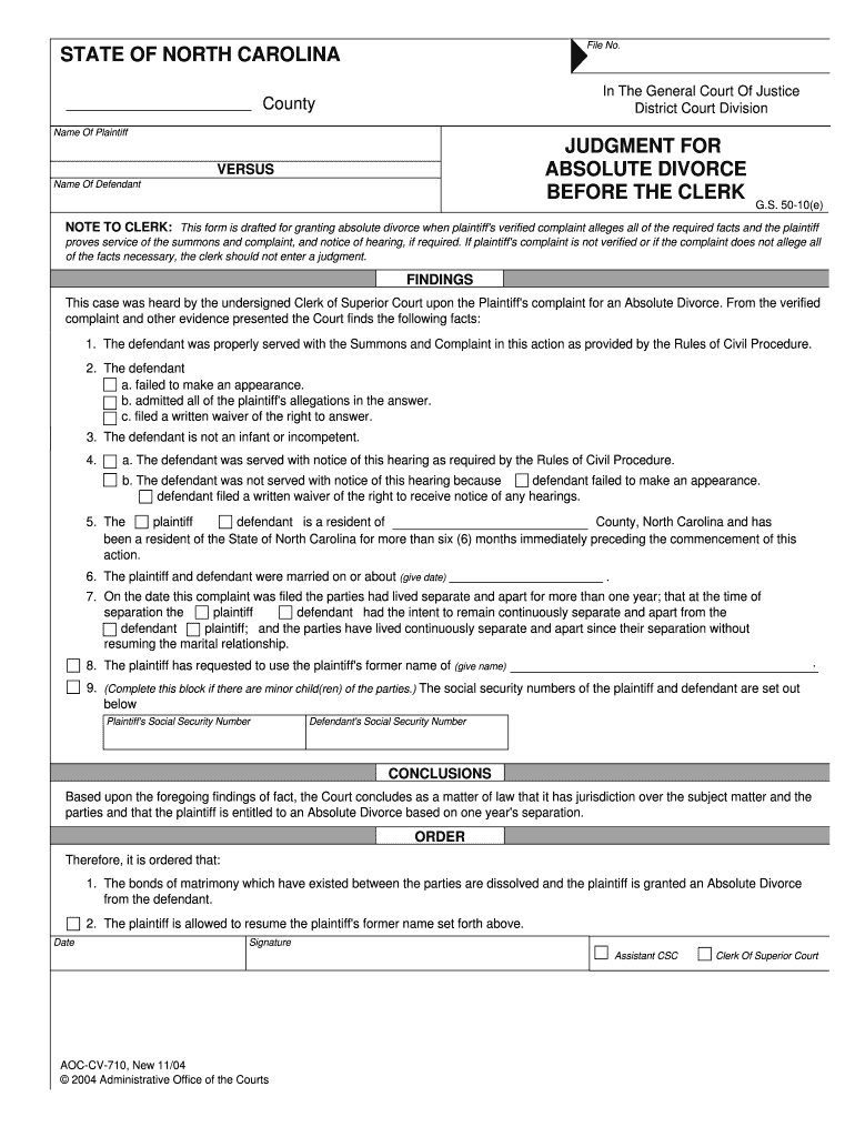 Nc Divorce Before Clerk - Fill Online, Printable, Fillable, Blank for Free Printable Divorce Papers For North Carolina