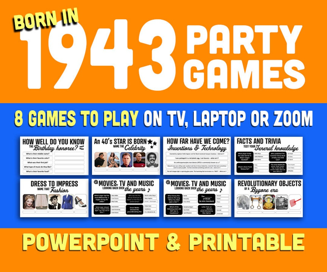 Neu 80. Geburtstag Party Spiele, Jahrgang 1943 Quizspiel, 80. Geburtstag Spiele Für Frauen Und Männer, Powerpoint-Präsentation Und Druckbares Spiel - pertaining to Free Printable Dave And Busters Coupons