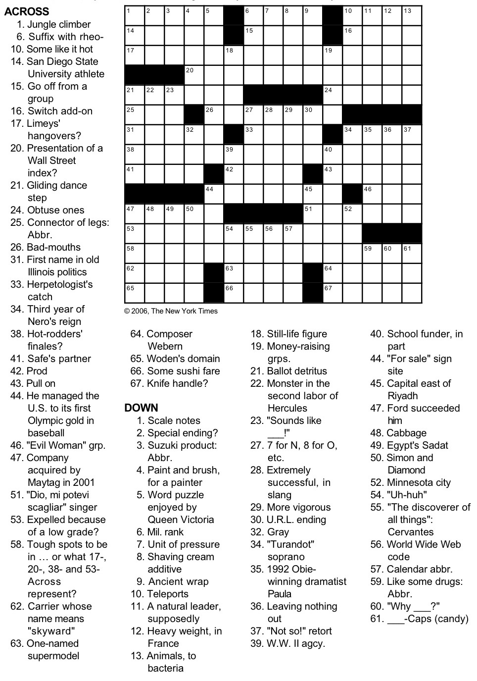 New York Times Crossword Puzzlegeorge Barany And Michael Shteyman inside New York Times Crossword Printable Free