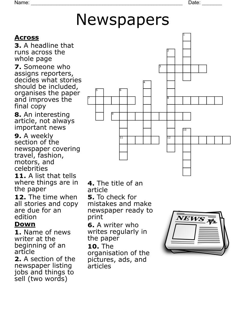 Newspapers Crossword - Wordmint inside Printable Newspaper Crossword Puzzles for Free