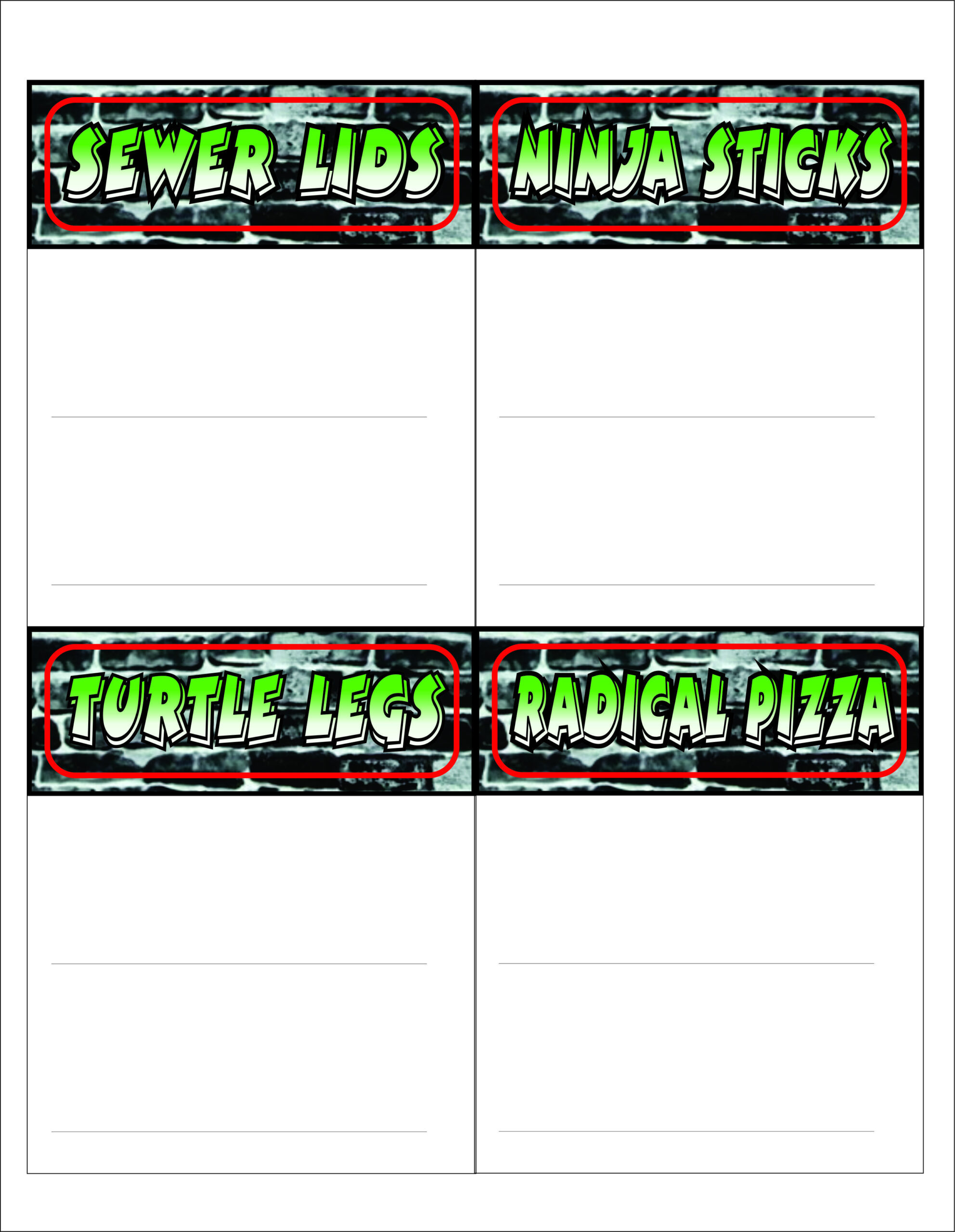 Ninja Turtle Party Food Labels for Free Printable Tmnt Food Labels