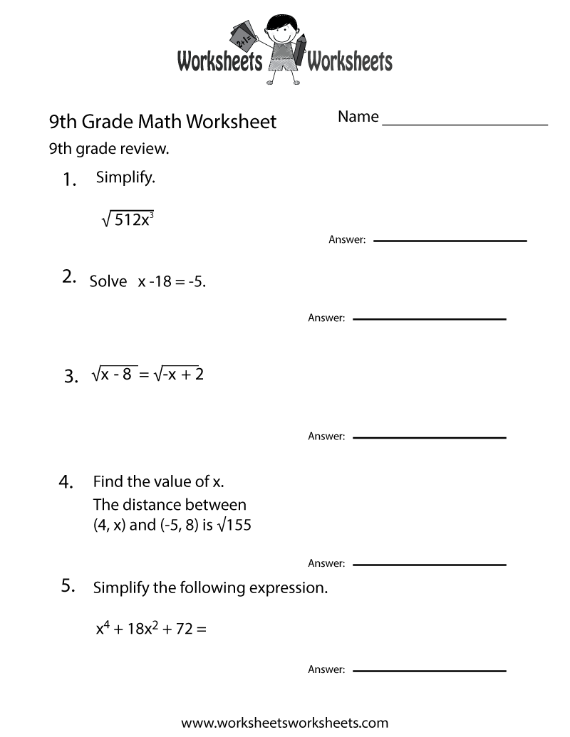 Ninth Grade Math Practice Worksheet | Worksheets Worksheets for 9Th Grade Algebra Worksheets Free Printable