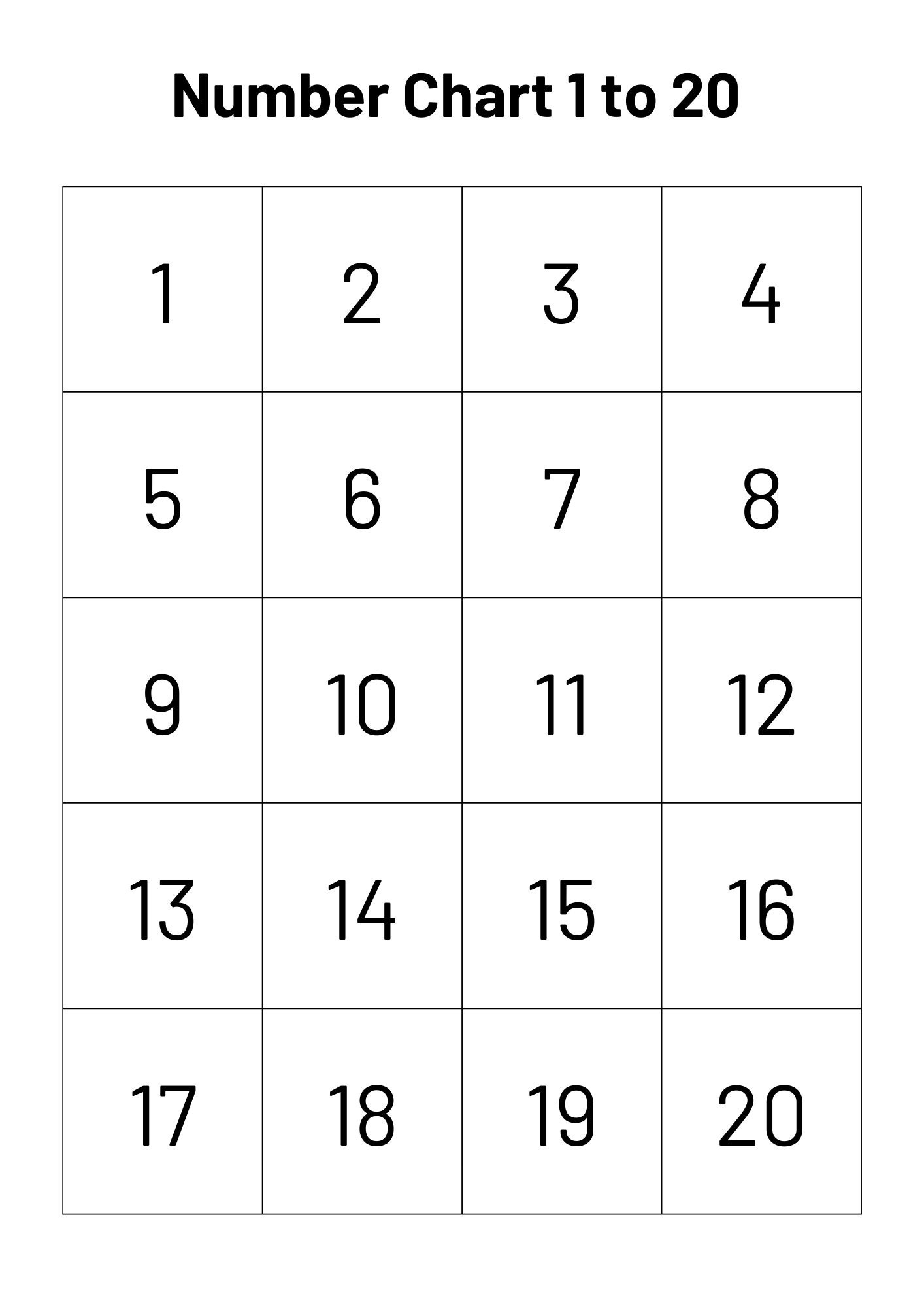 Number Chart 1-20 Numbers 1 To 20 Printable Numbers And Counting throughout Free Printable Number Chart 1-20