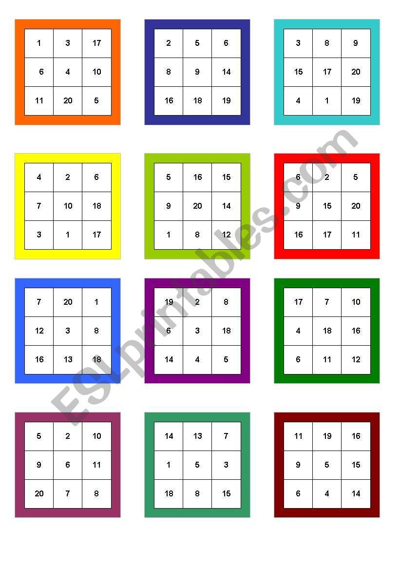 Numbers 1-20 Bingo - Esl Worksheetjulivan inside Free Printable Number Bingo Cards 1-20