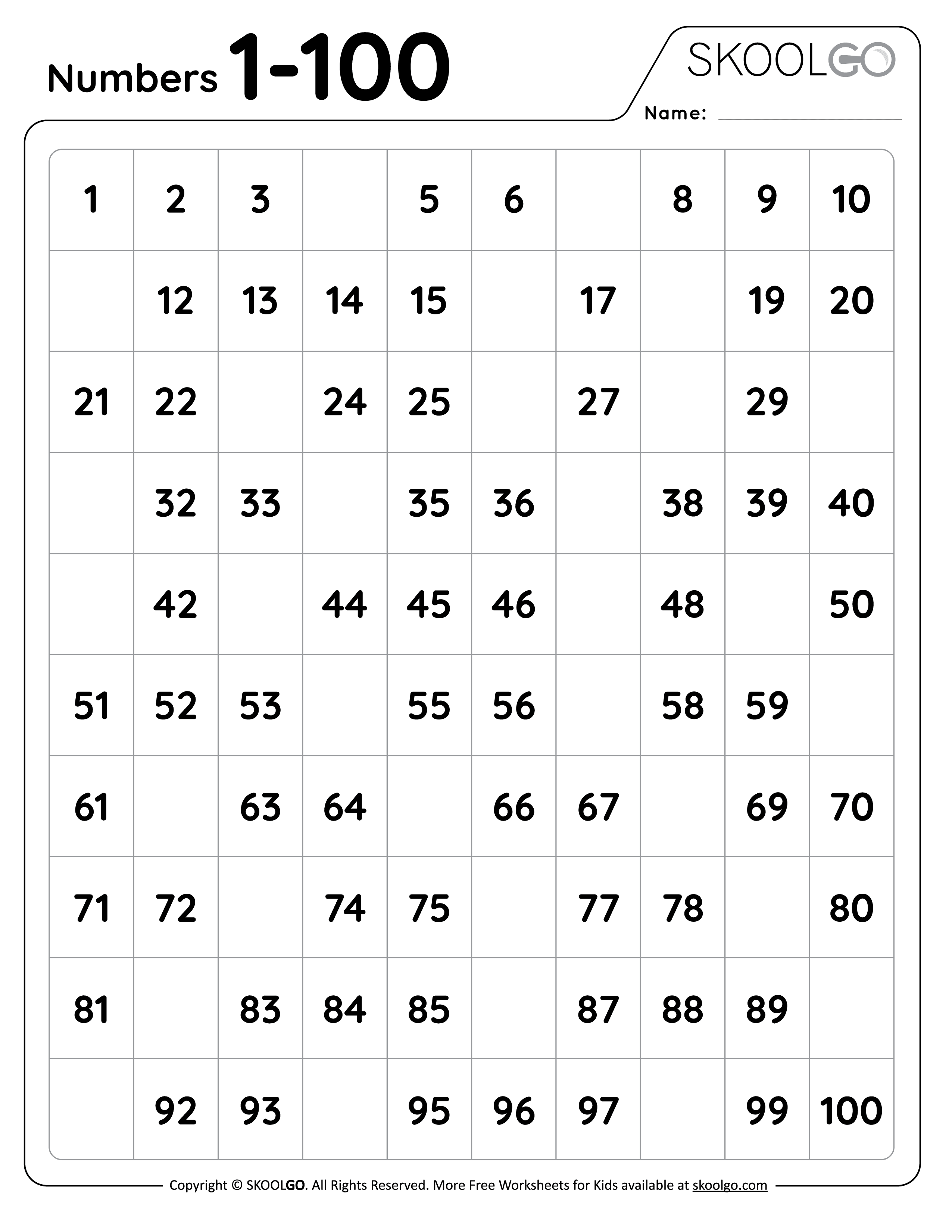 Numbers 1 To 100 - Free Worksheet For Kids - Skoolgo for Free Printable Number Worksheets 1-100