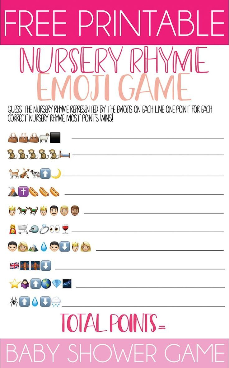 Nursery Rhyme Baby Shower Emoji Game | Nursery Rhyme Baby Shower in Emoji Baby Shower Game Free Printable