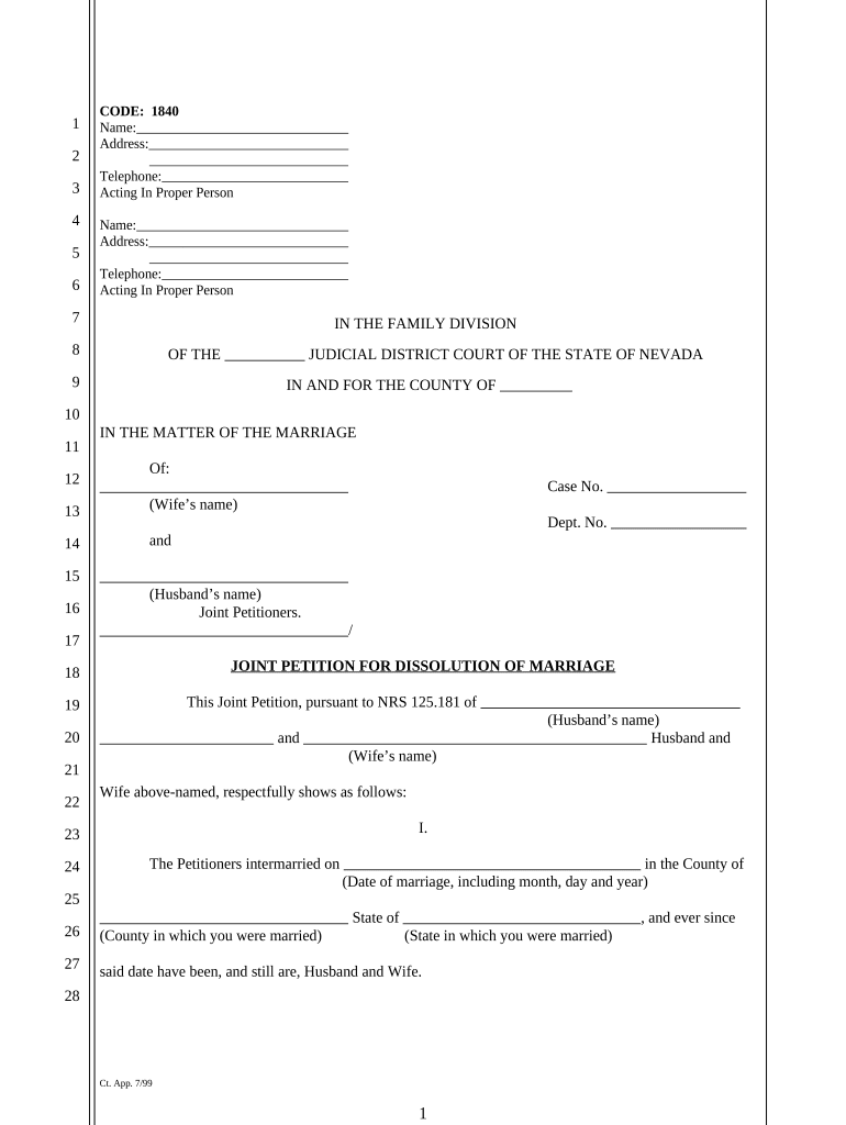 One Signature Divorce In Nevada: Fill Out &amp;amp; Sign Online | Dochub regarding Free Printable Divorce Papers Nevada