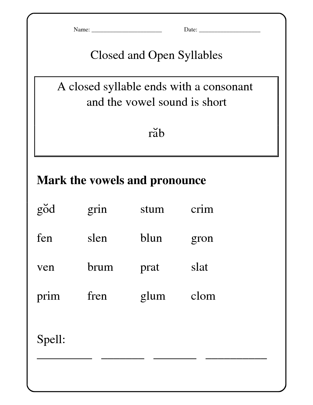 Open And Closed Syllables Worksheets | Syllable Worksheet, Closed regarding Free Printable Open And Closed Syllable Worksheets