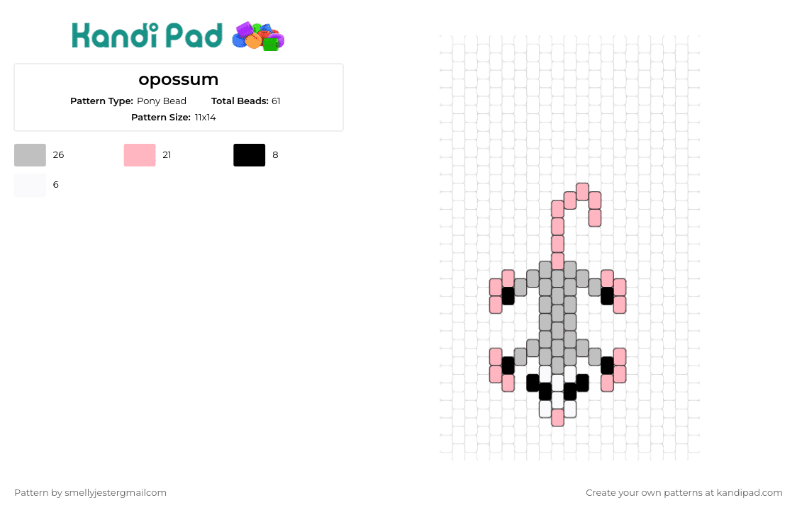 Opossum Pony Bead Pattern - Kandi Pad | Kandi Patterns, Fuse Bead throughout Pony Bead Patterns Free Printable