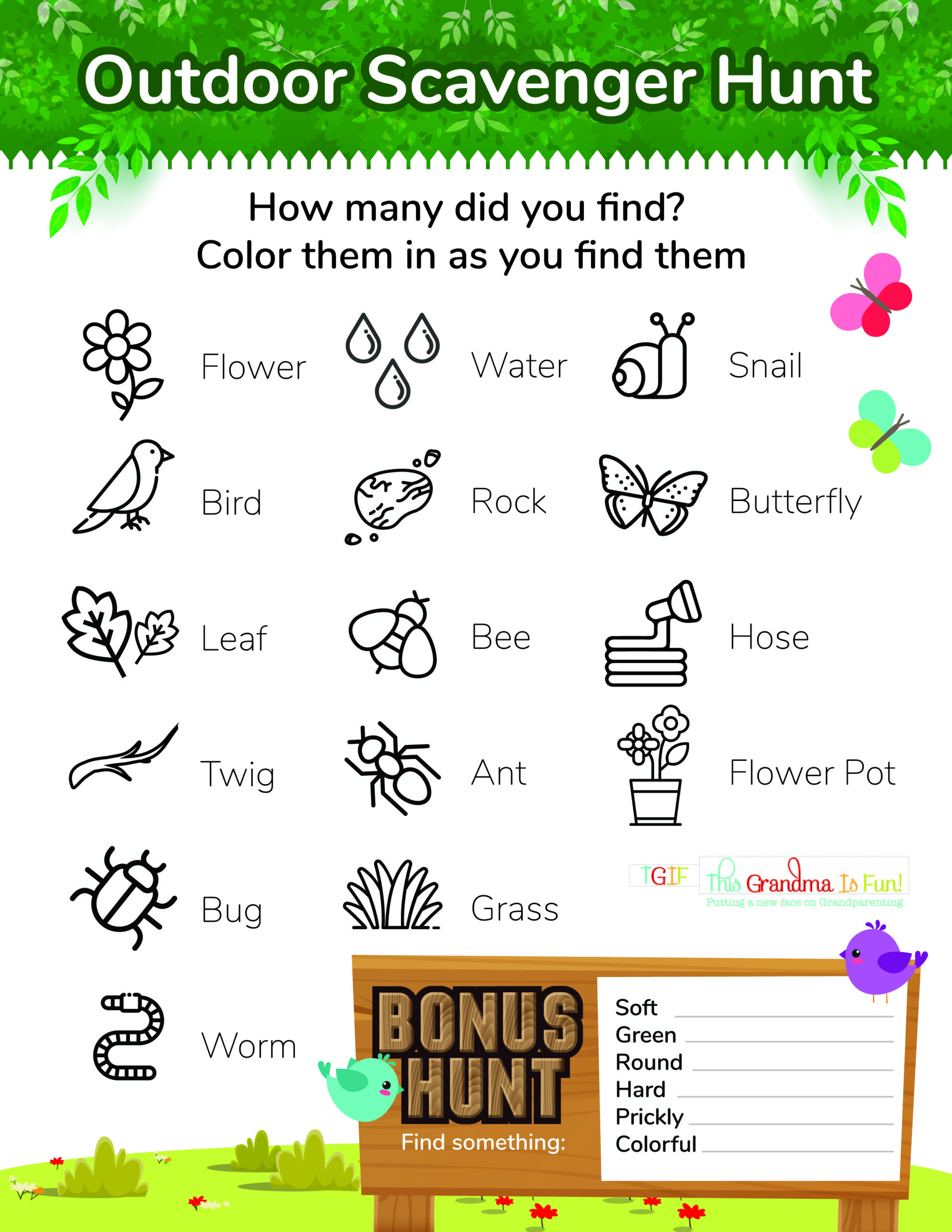 Outdoor Scavenger Hunt Free Printable - Tgif - This Grandma Is Fun intended for Free Printable Scavenger Hunt