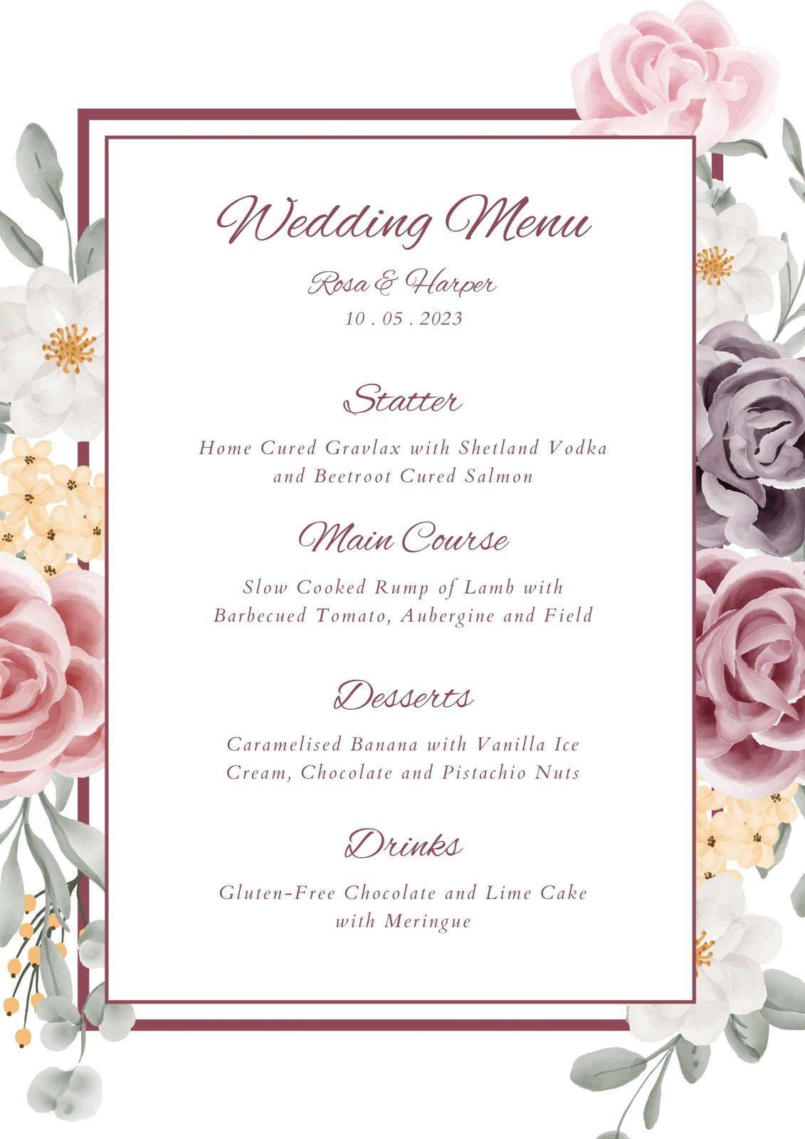 Page 2 - Free Printable, Customizable Wedding Menu Templates | Canva throughout Free Printable Wedding Menu Card Templates