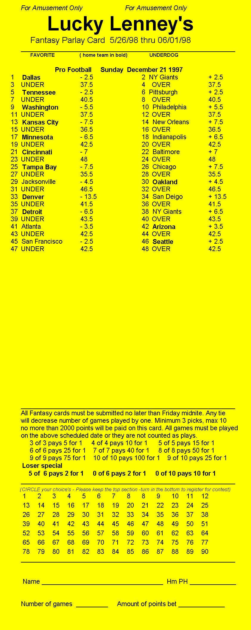 Parlay Card Designer Sample Printout For Football Betting Card within Free Printable Football Parlay Cards