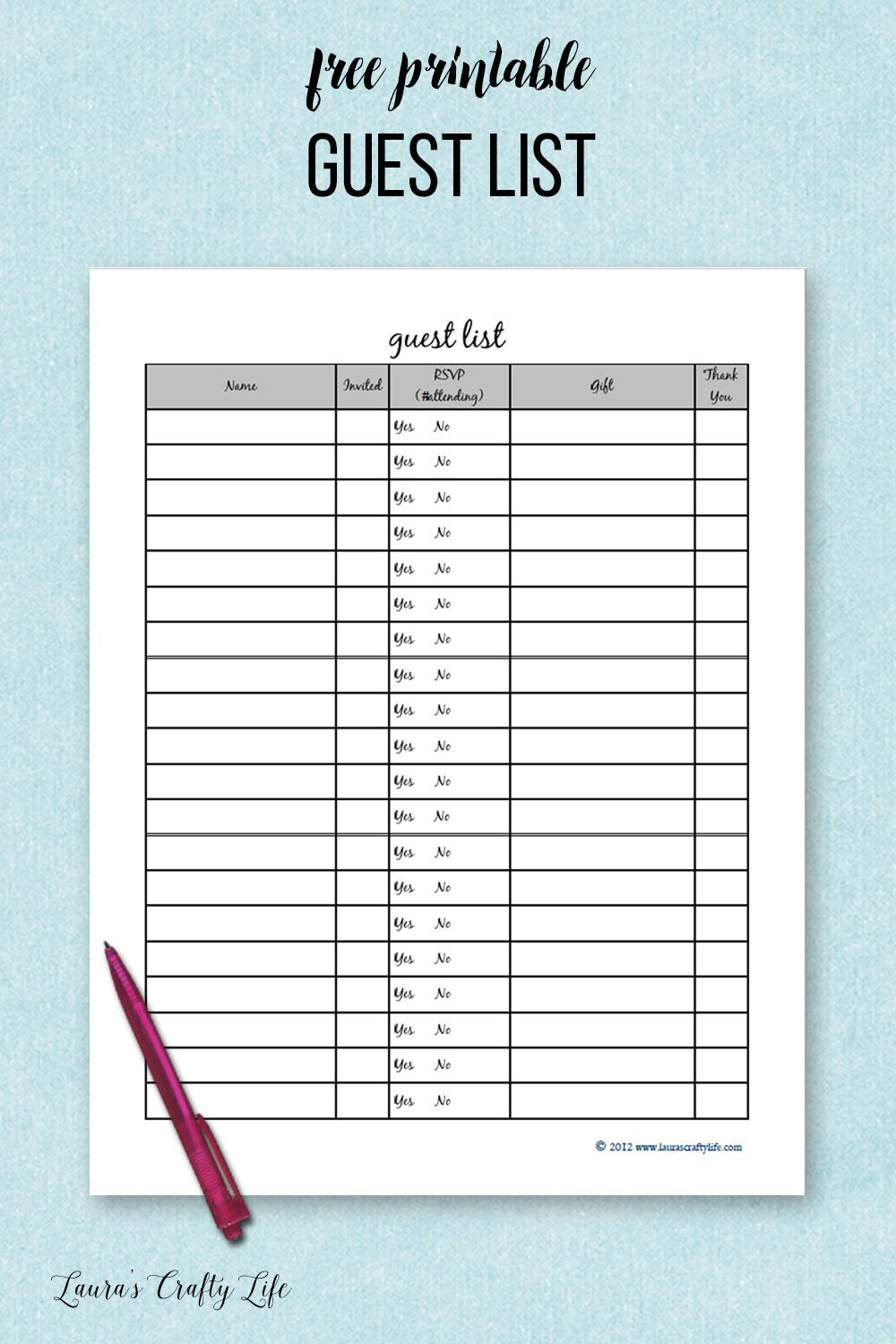 Party Planner Printable - Free Printable Guest List Tracker throughout Free Printable Birthday Guest List