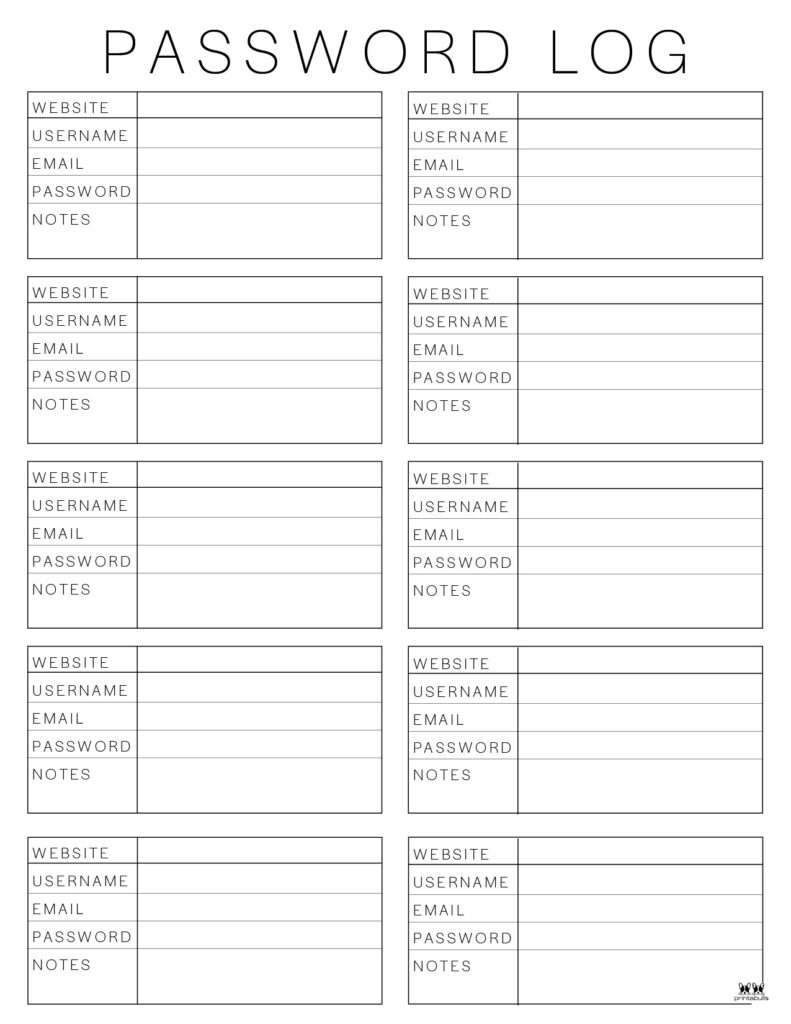 Password Logs &amp;amp; Trackers - 25 Free Printables | Printabulls with Free Printable Password List