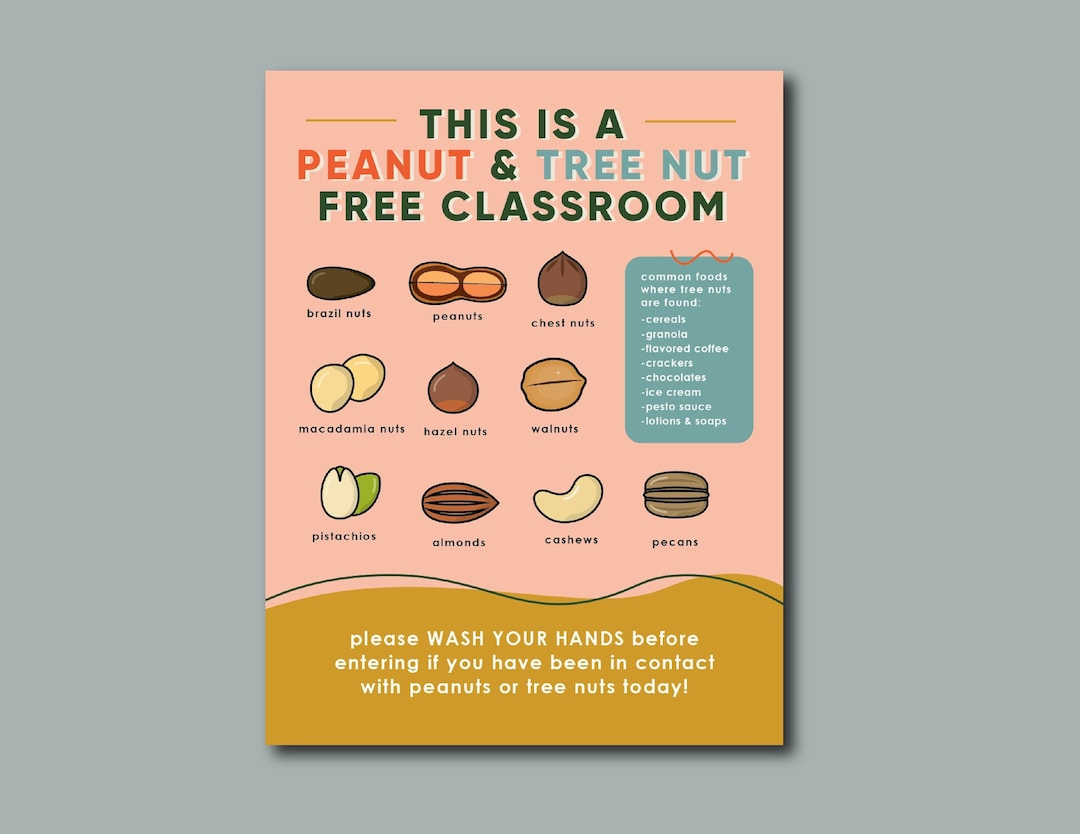 Peanut &amp;amp; Tree Nut Free Classroom Sign - Etsy within Printable Peanut Free Classroom Signs