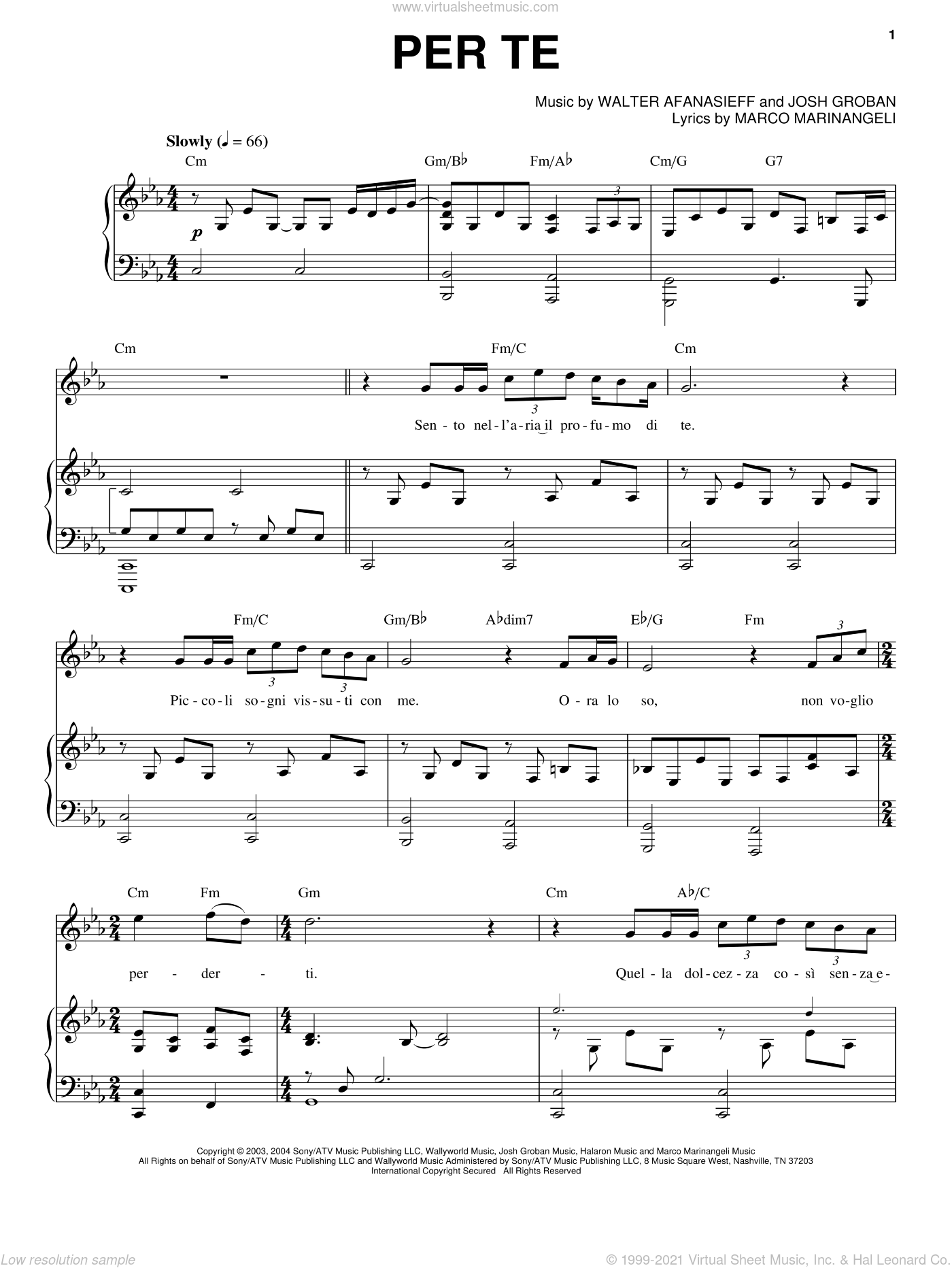 Per Te Sheet Music For Voice And Piano (Pdf-Interactive) inside Free Printable Sheet Music for Voice and Piano