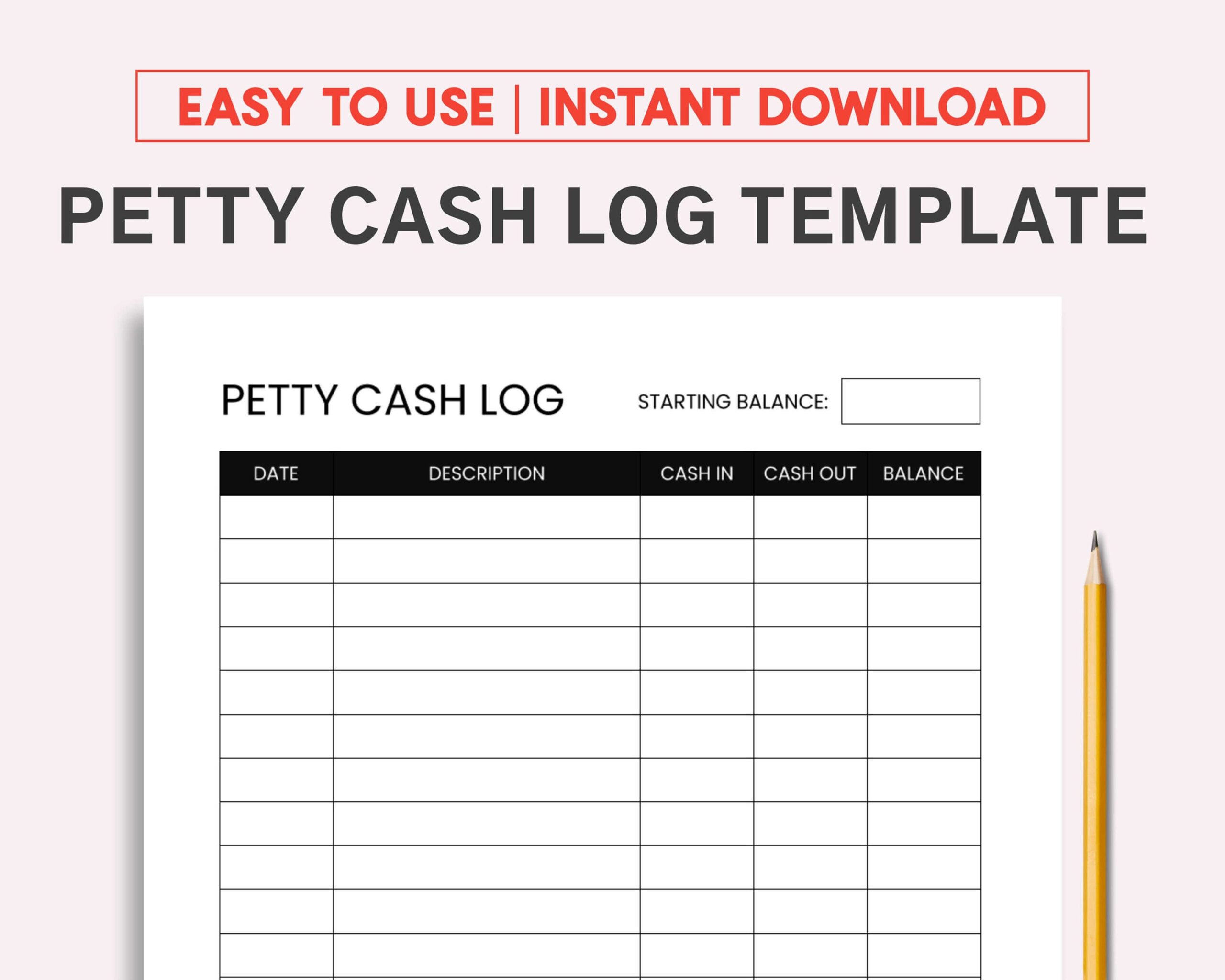 Petty Cash Log. Printable And Fillable Pdf Template. - Etsy throughout Free Printable Petty Cash Template