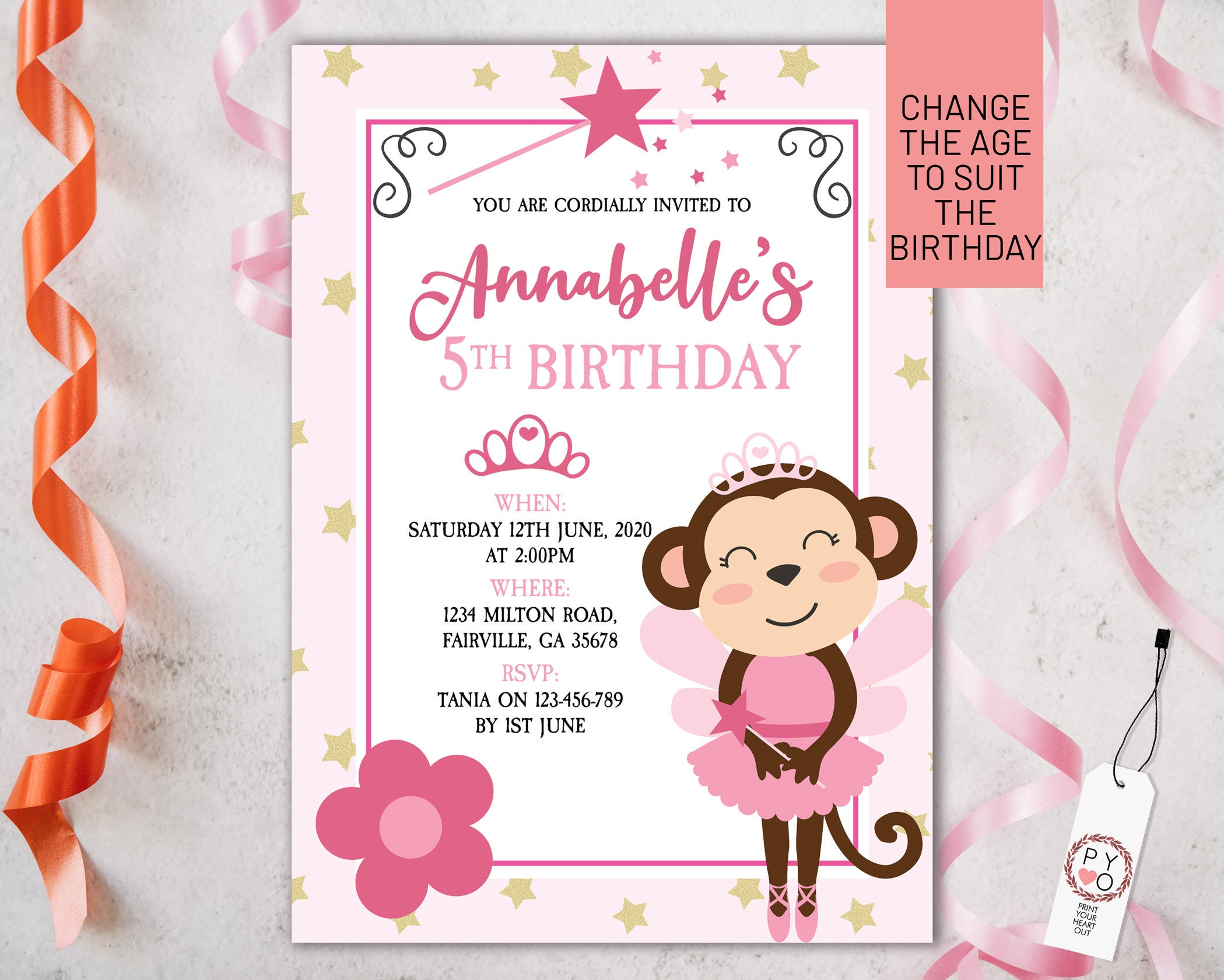 Pink Ballet Monkey Birthday Invitation Printable Template for Free Printable Monkey Birthday Party Invitations