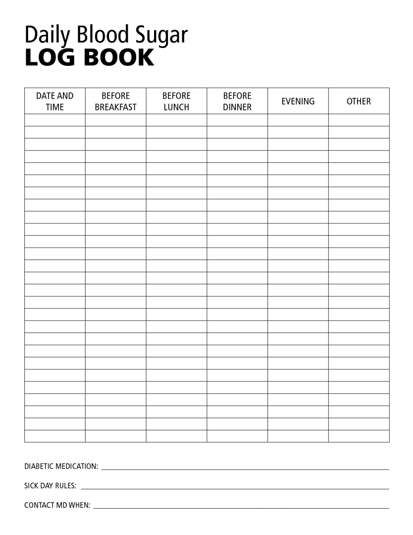 Pinterest intended for Free Printable Blood Sugar Log Sheet