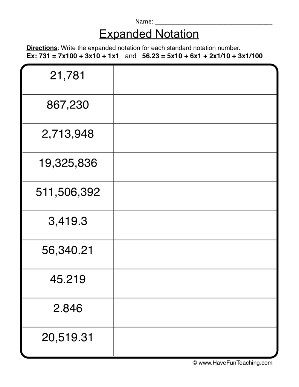 Place Value Expanded Notation Worksheet - Have Fun Teaching pertaining to Free Printable Expanded Notation Worksheets